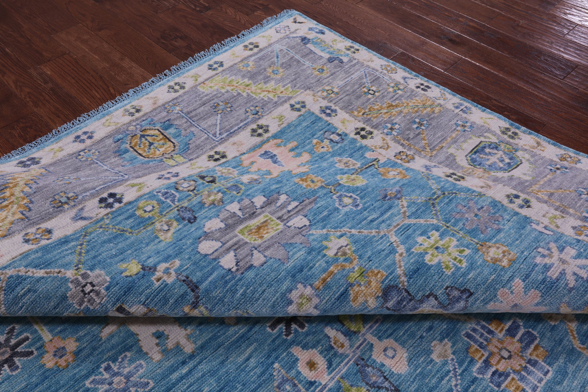 Blue Turkish Oushak Handmade Wool Rug - 8' 11" X 12' 3" - Golden Nile