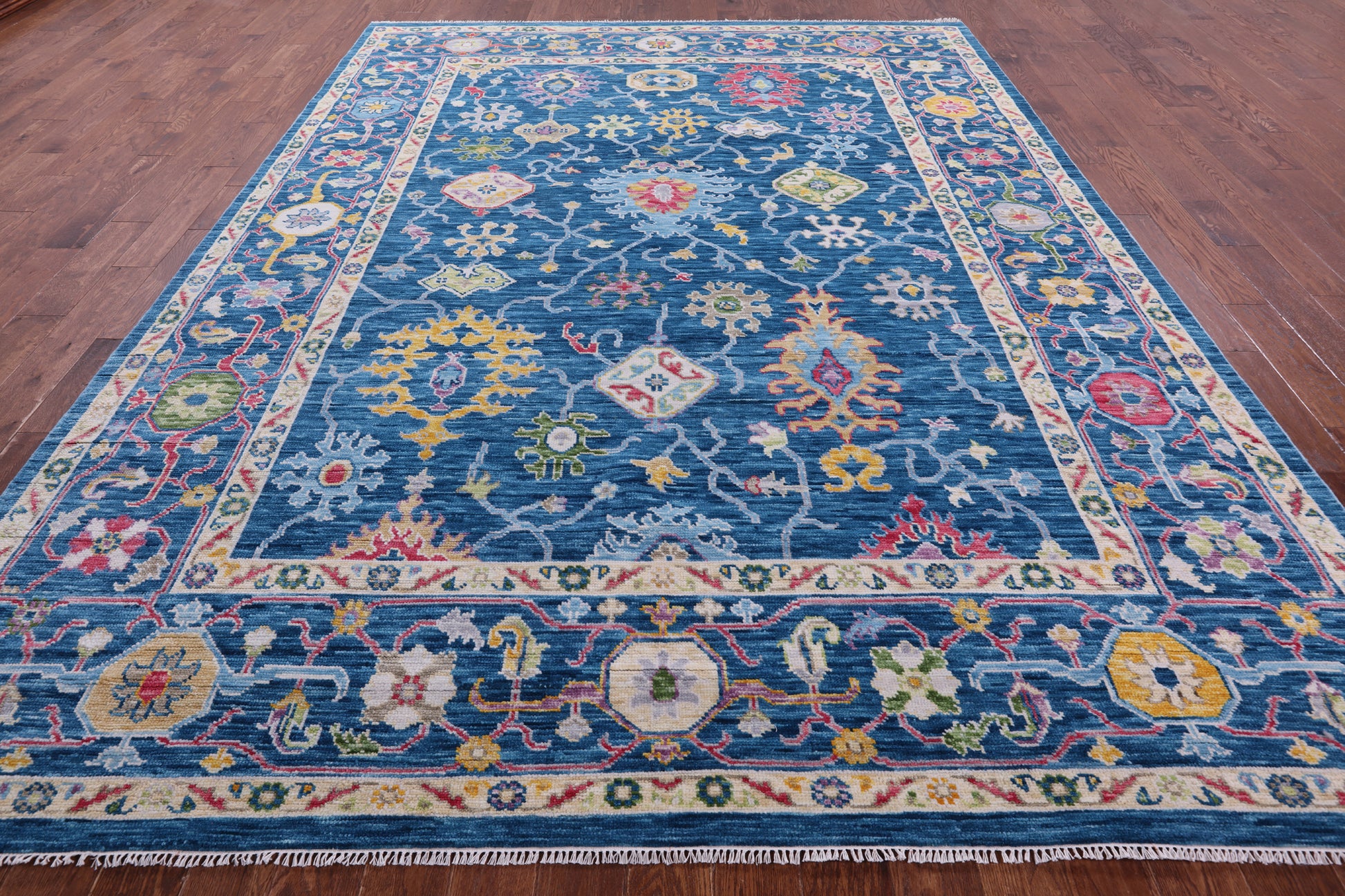 Blue Turkish Oushak Hand Knotted Wool Rug - 9' 0" X 12' 4" - Golden Nile