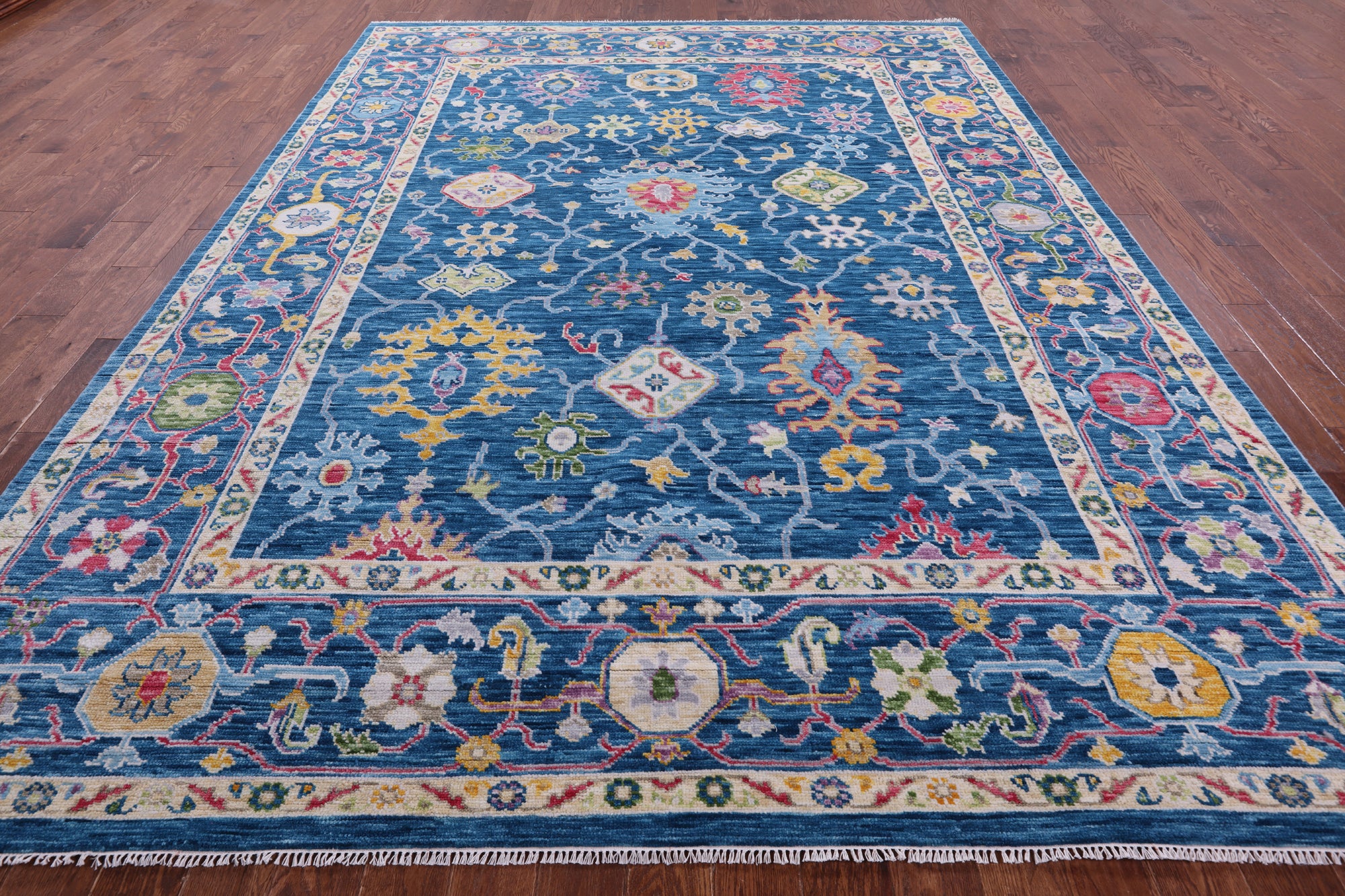 Blue Turkish Oushak Hand Knotted Wool Rug - 9' 0" X 12' 4" - Golden Nile