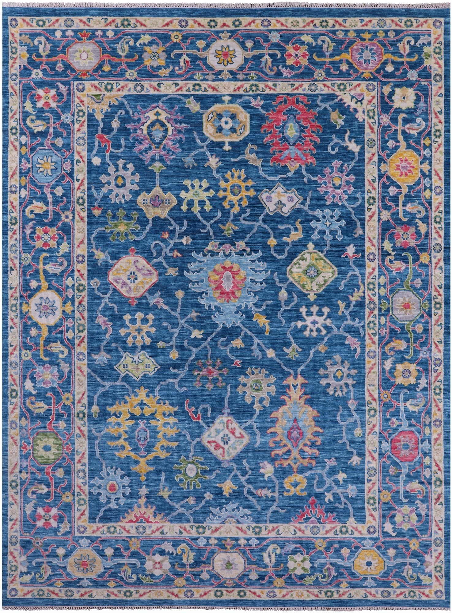 Blue Turkish Oushak Hand Knotted Wool Rug - 9' 0" X 12' 4" - Golden Nile