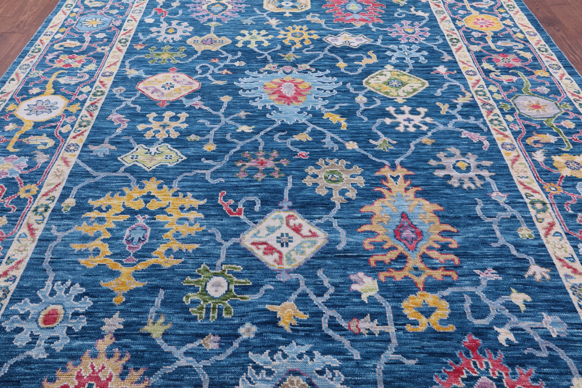 Blue Turkish Oushak Hand Knotted Wool Rug - 9' 0" X 12' 4" - Golden Nile