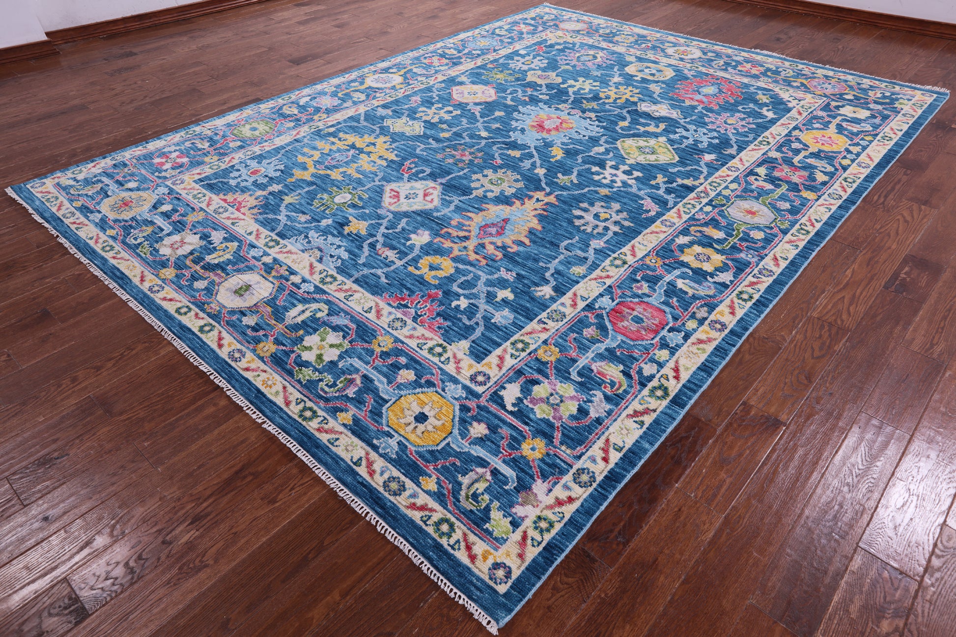 Blue Turkish Oushak Hand Knotted Wool Rug - 9' 0" X 12' 4" - Golden Nile