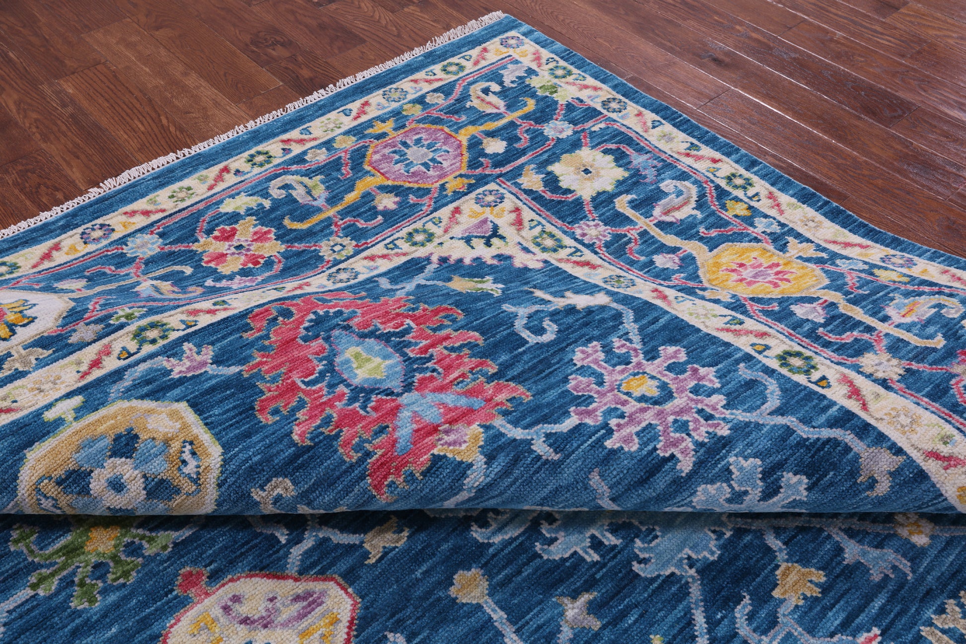 Blue Turkish Oushak Hand Knotted Wool Rug - 9' 0" X 12' 4" - Golden Nile