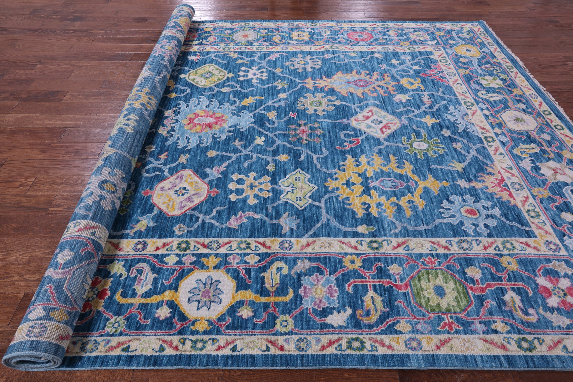 Blue Turkish Oushak Hand Knotted Wool Rug - 9' 0" X 12' 4" - Golden Nile
