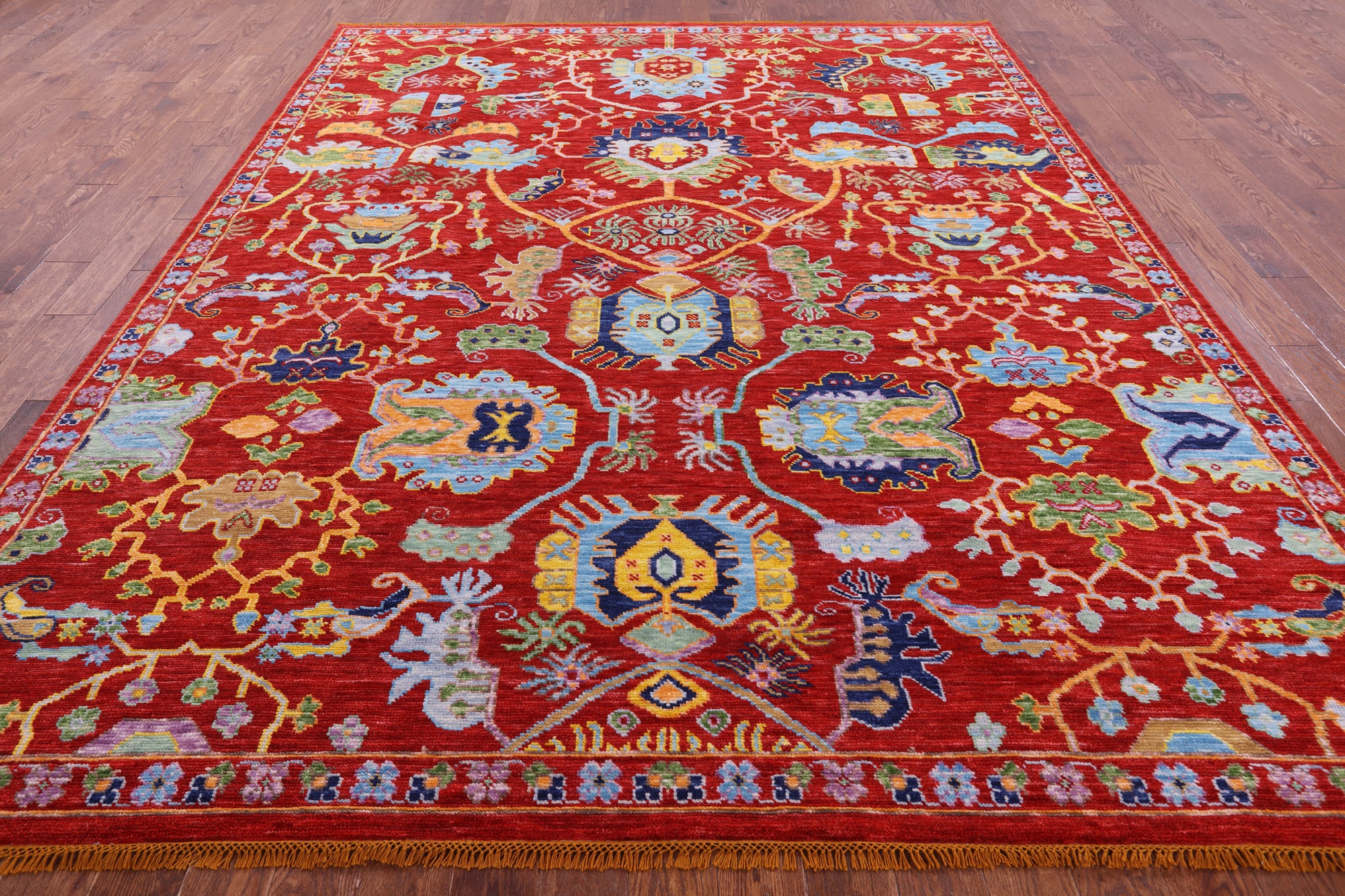 Red Heriz Serapi Handmade Wool Rug - 9' 2" X 11' 8" - Golden Nile