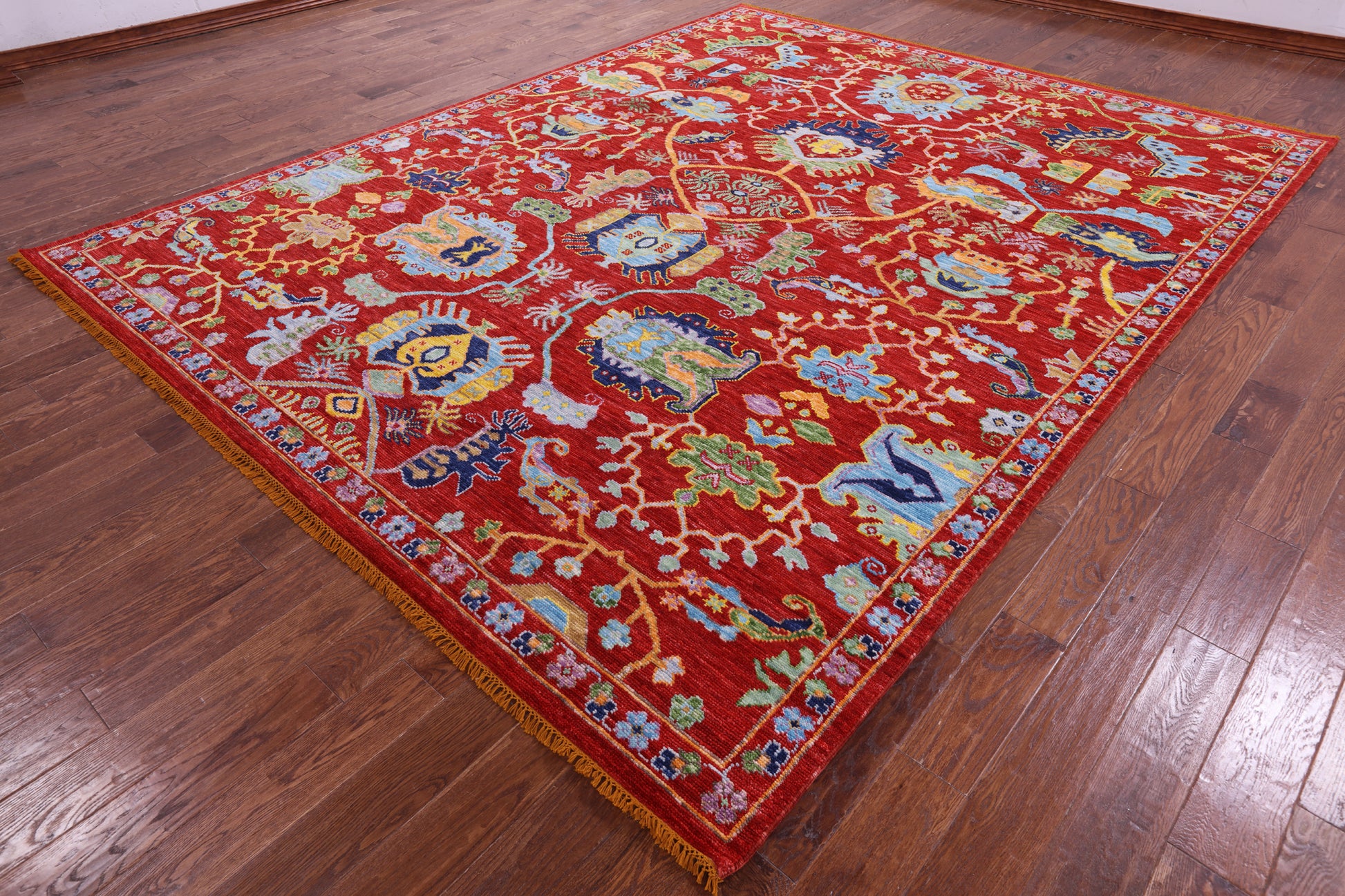Red Heriz Serapi Handmade Wool Rug - 9' 2" X 11' 8" - Golden Nile