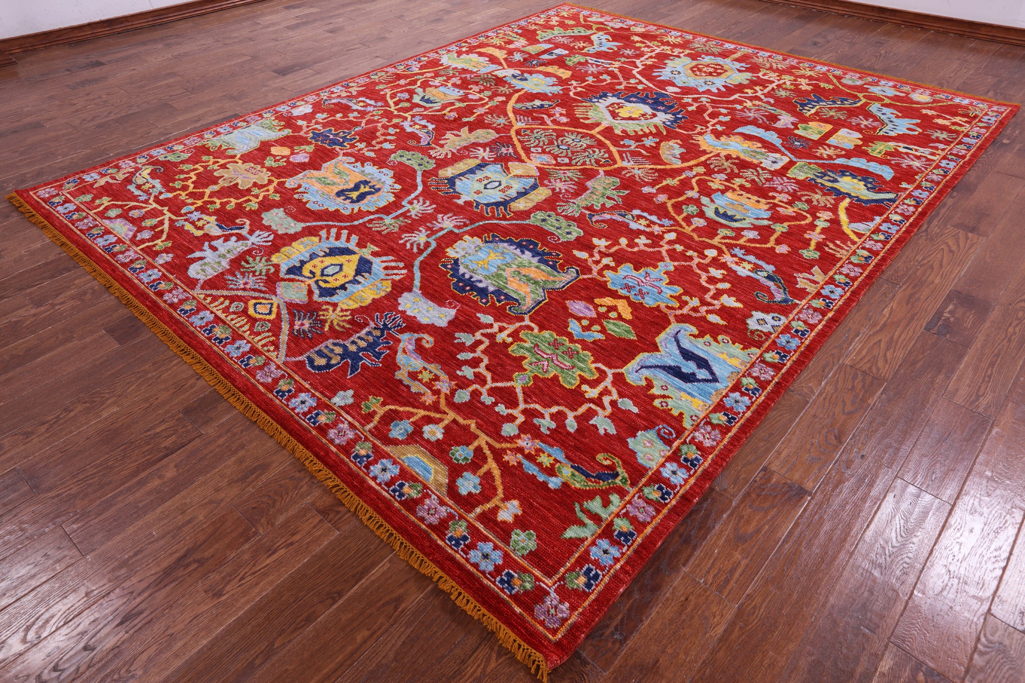 Red Heriz Serapi Handmade Wool Rug - 9' 2" X 11' 8" - Golden Nile