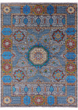 Grey Geometric Persian Mamluk Handmade Wool Rug - 9' 1" X 12' 3" - Golden Nile