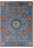 Grey Geometric Persian Mamluk Handmade Wool Rug - 9' 1" X 12' 3" - Golden Nile