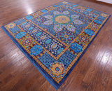 Blue Geometric Persian Mamluk Hand Knotted Wool Rug - 9' 0" X 12' 3" - Golden Nile