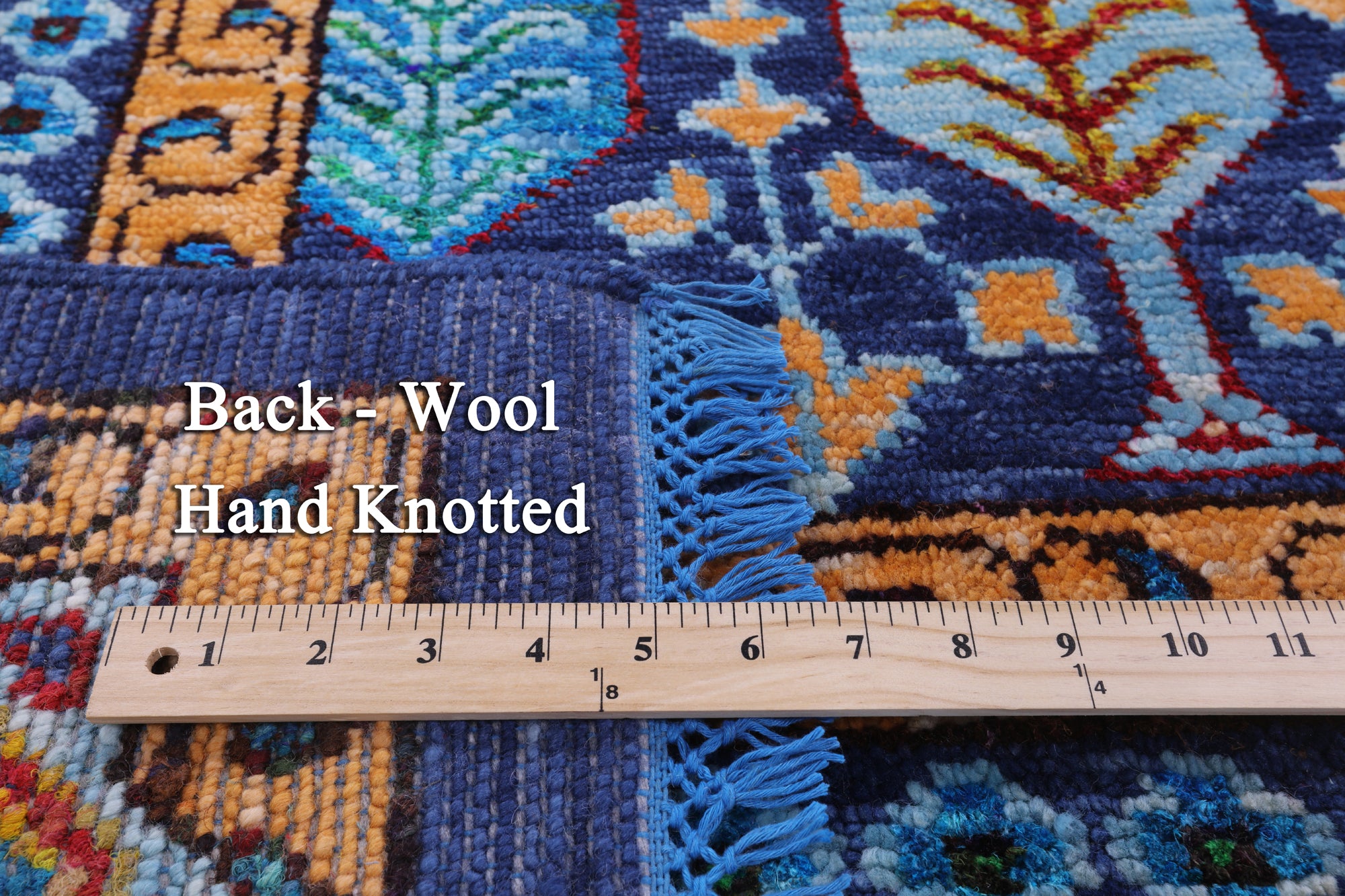 Blue Geometric Persian Mamluk Hand Knotted Wool Rug - 9' 0" X 12' 3" - Golden Nile