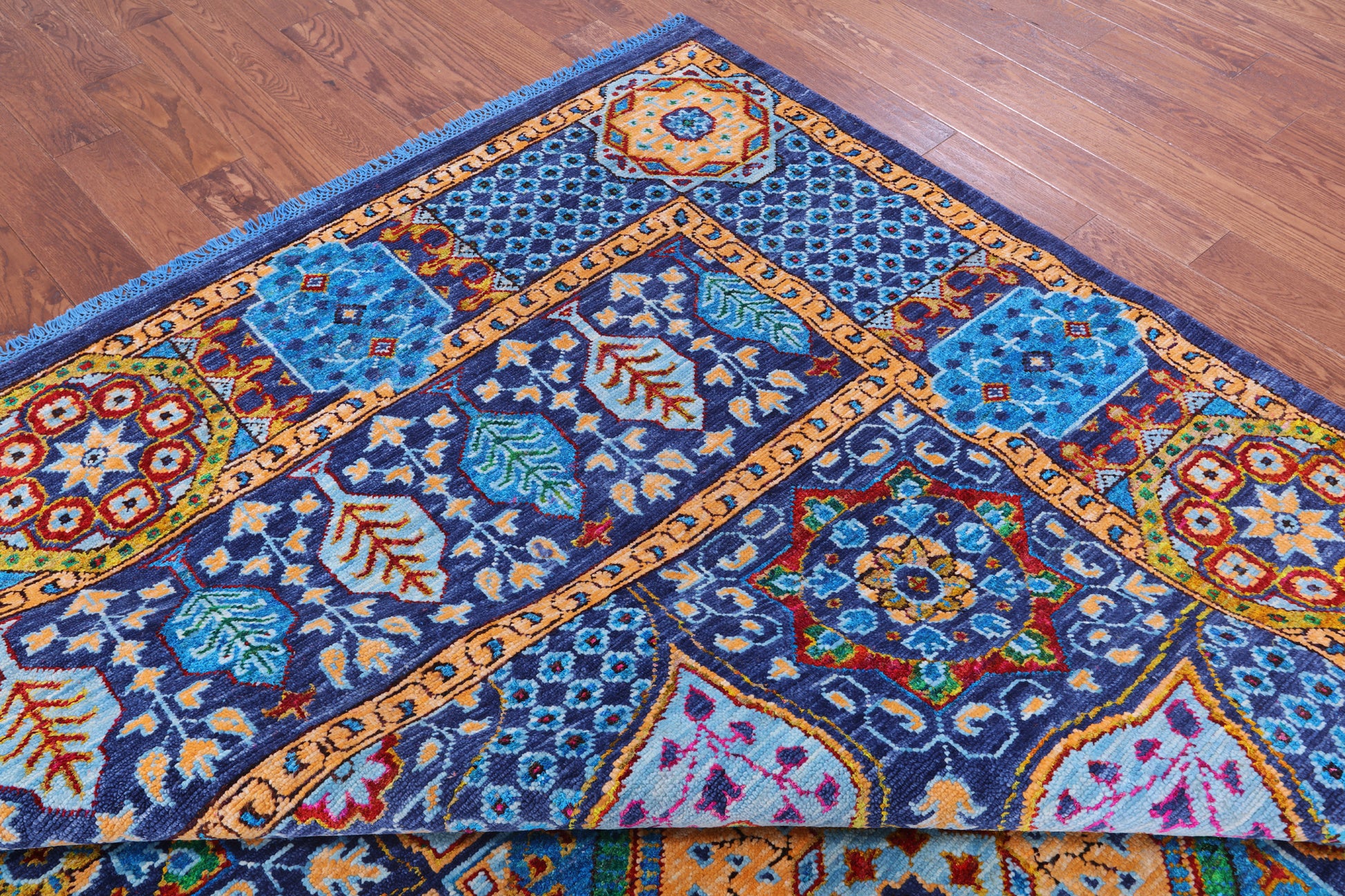 Blue Geometric Persian Mamluk Hand Knotted Wool Rug - 9' 0" X 12' 3" - Golden Nile