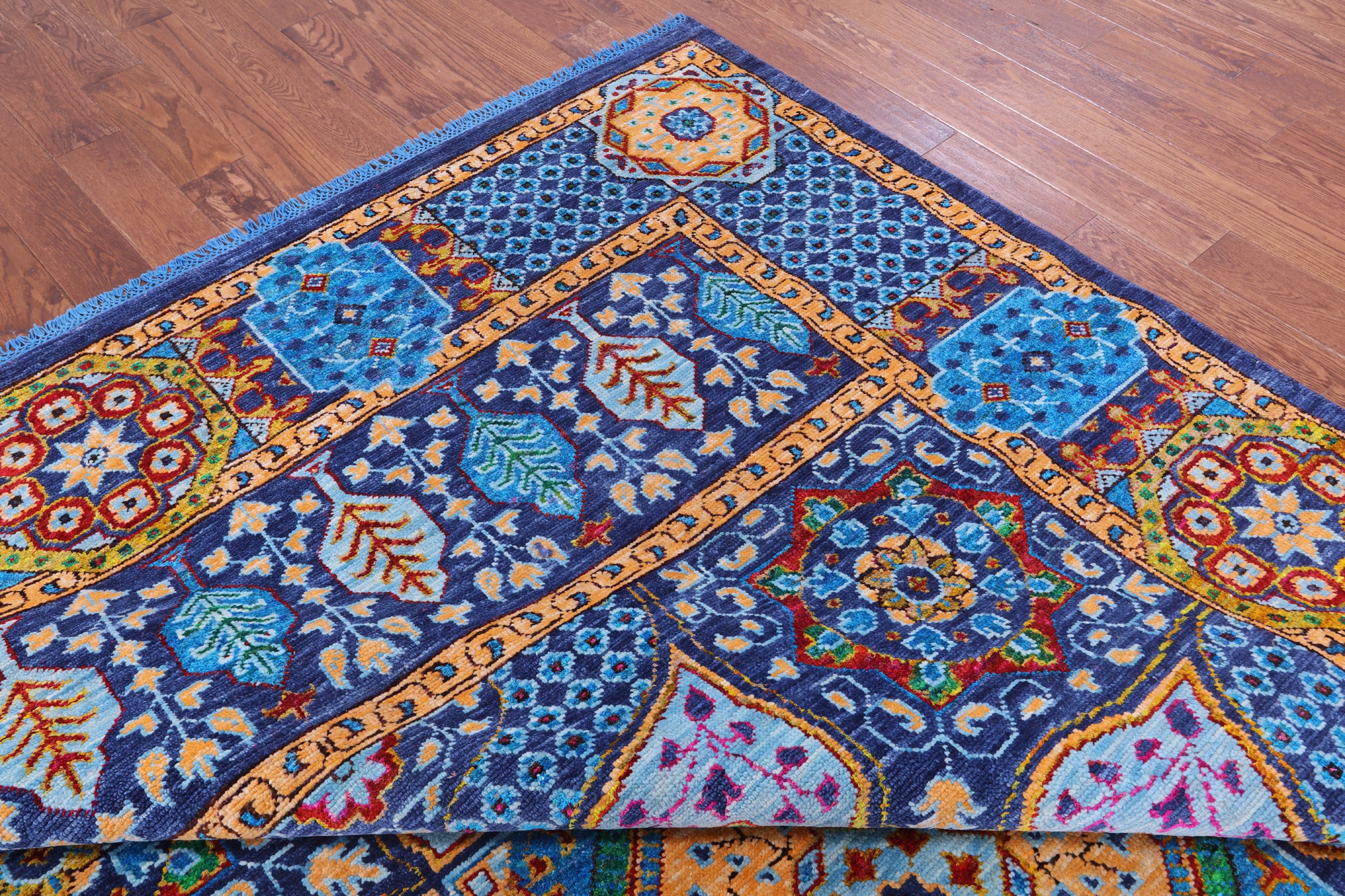 Blue Geometric Persian Mamluk Hand Knotted Wool Rug - 9' 0" X 12' 3" - Golden Nile