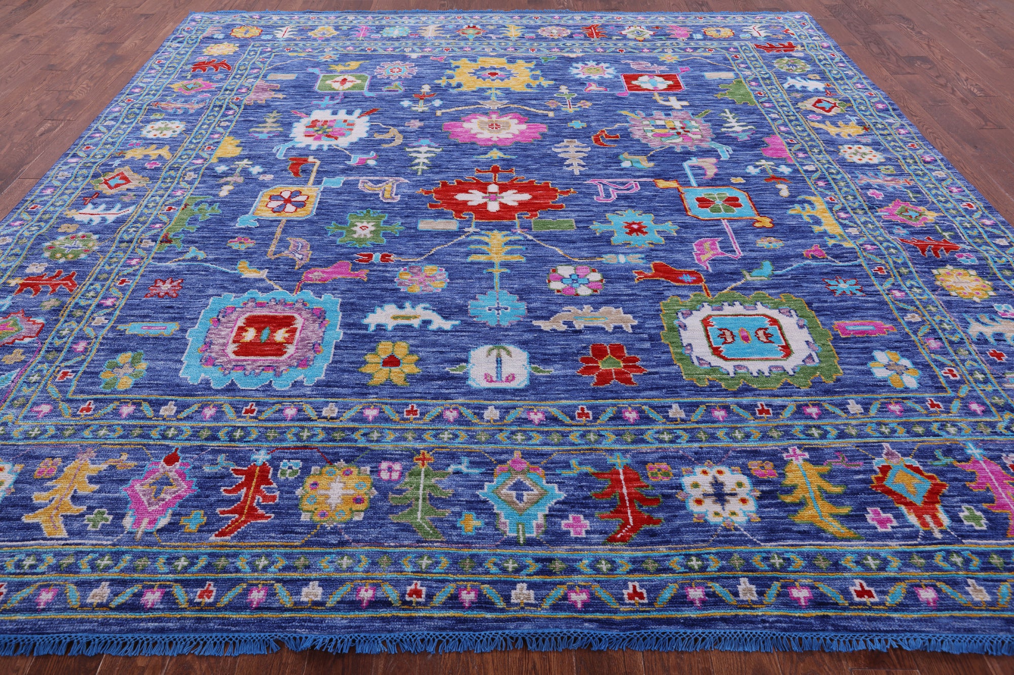 Blue Square Turkish Oushak Hand Knotted Wool Rug - 11' 1" X 11' 1" - Golden Nile