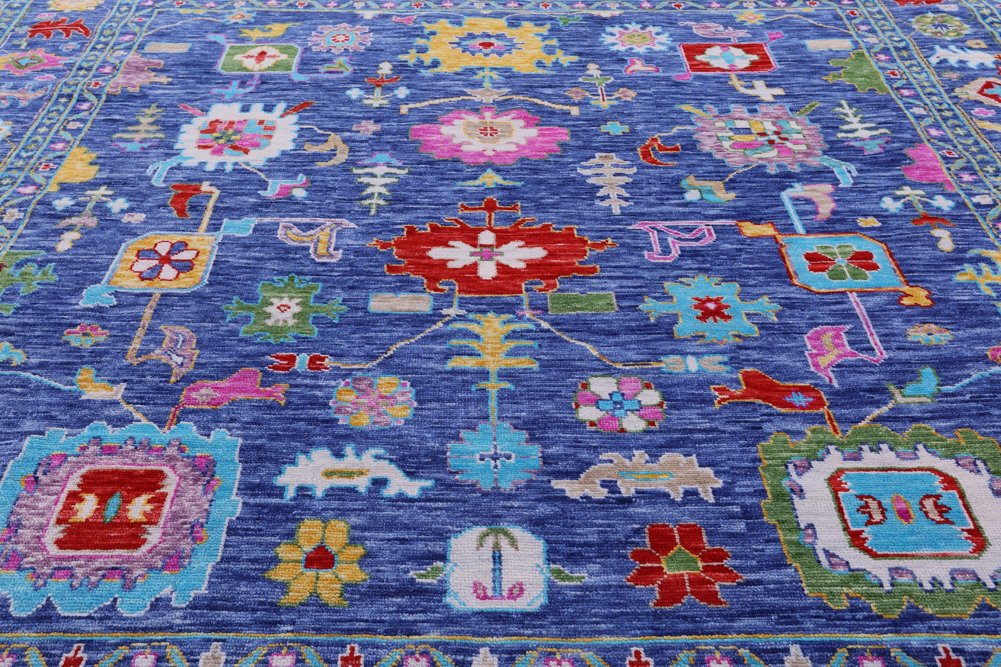 Blue Square Turkish Oushak Hand Knotted Wool Rug - 11' 1" X 11' 1" - Golden Nile