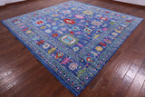 Blue Square Turkish Oushak Hand Knotted Wool Rug - 11' 1" X 11' 1" - Golden Nile