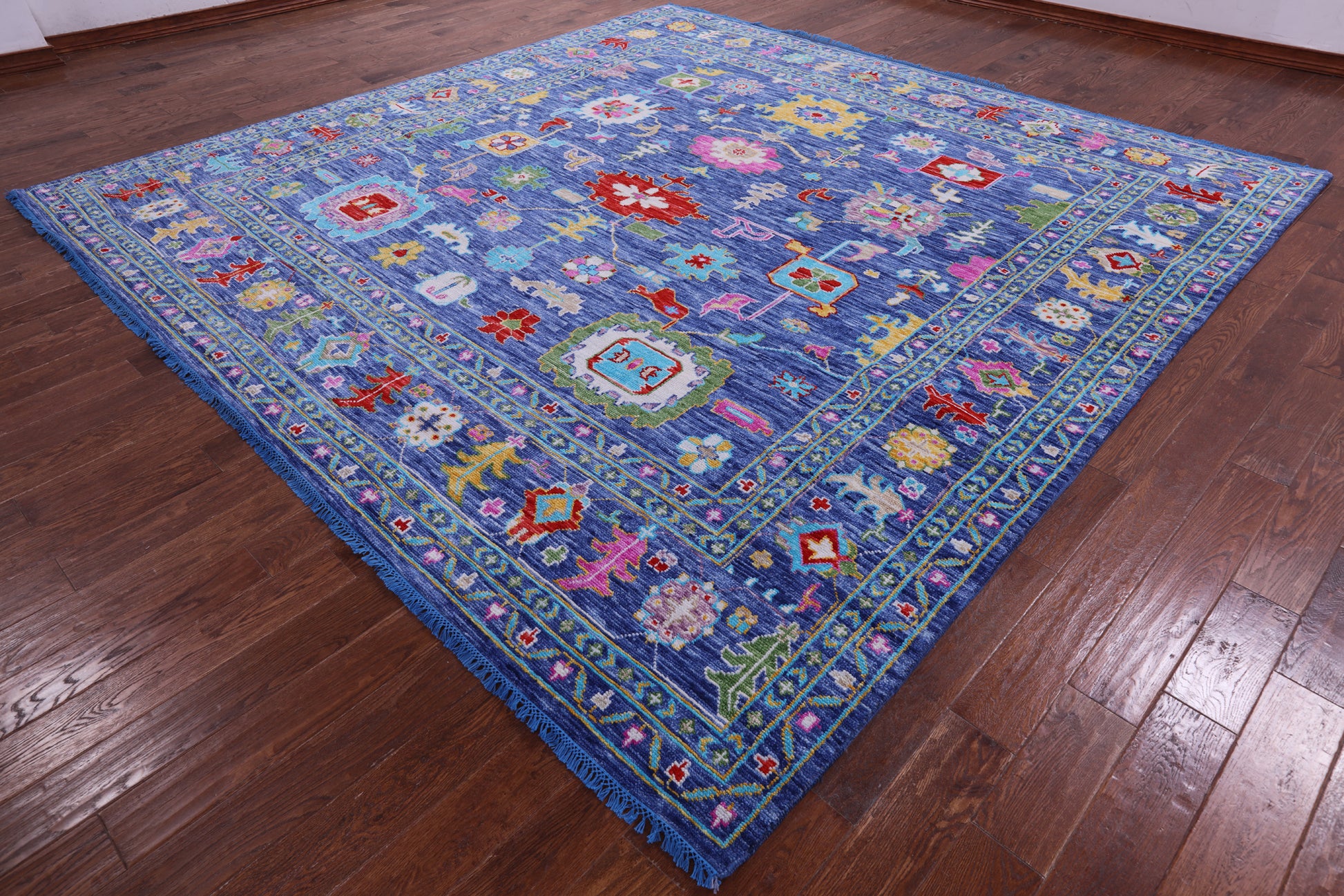 Blue Square Turkish Oushak Hand Knotted Wool Rug - 11' 1" X 11' 1" - Golden Nile