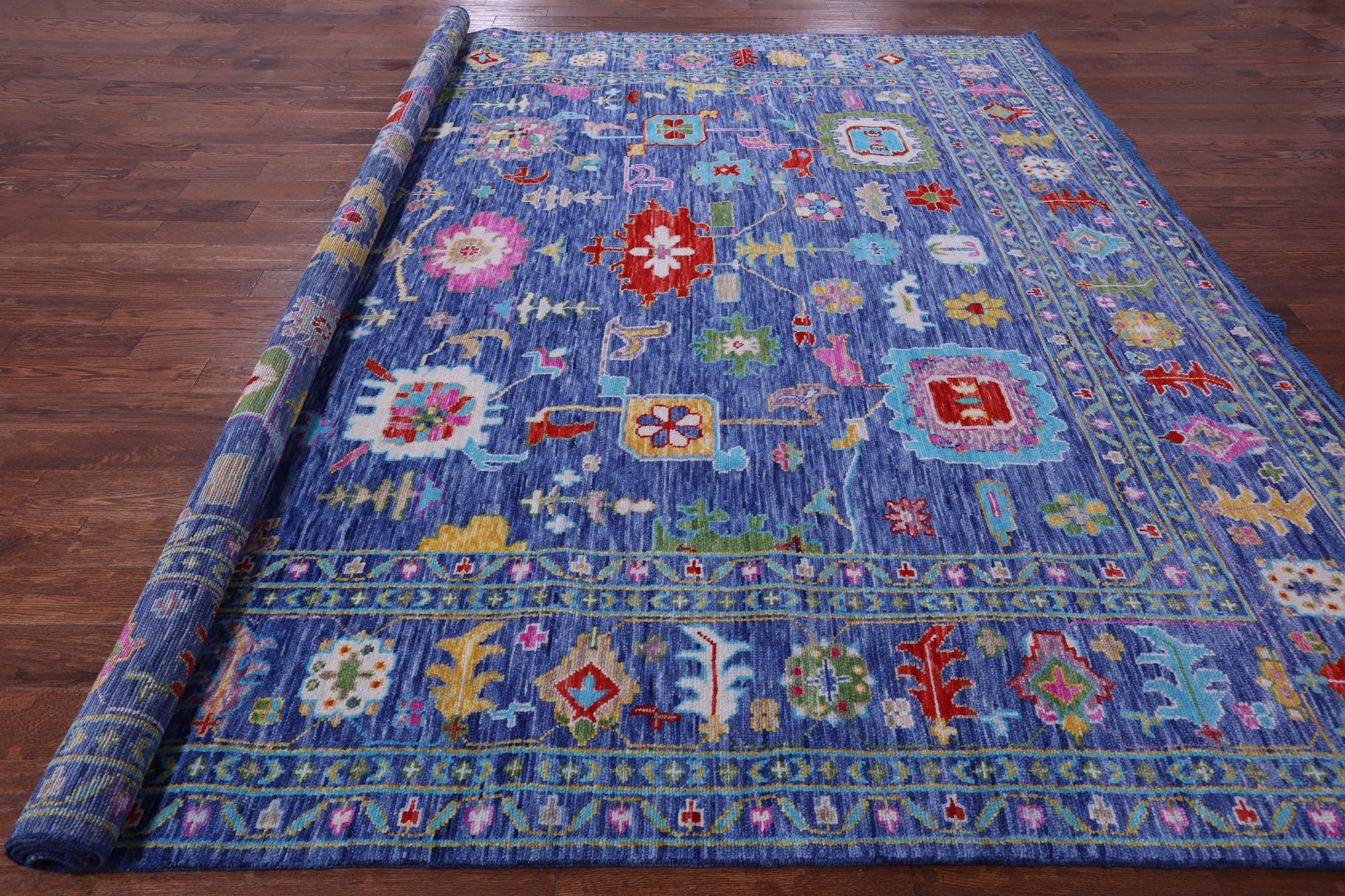 Blue Square Turkish Oushak Hand Knotted Wool Rug - 11' 1" X 11' 1" - Golden Nile