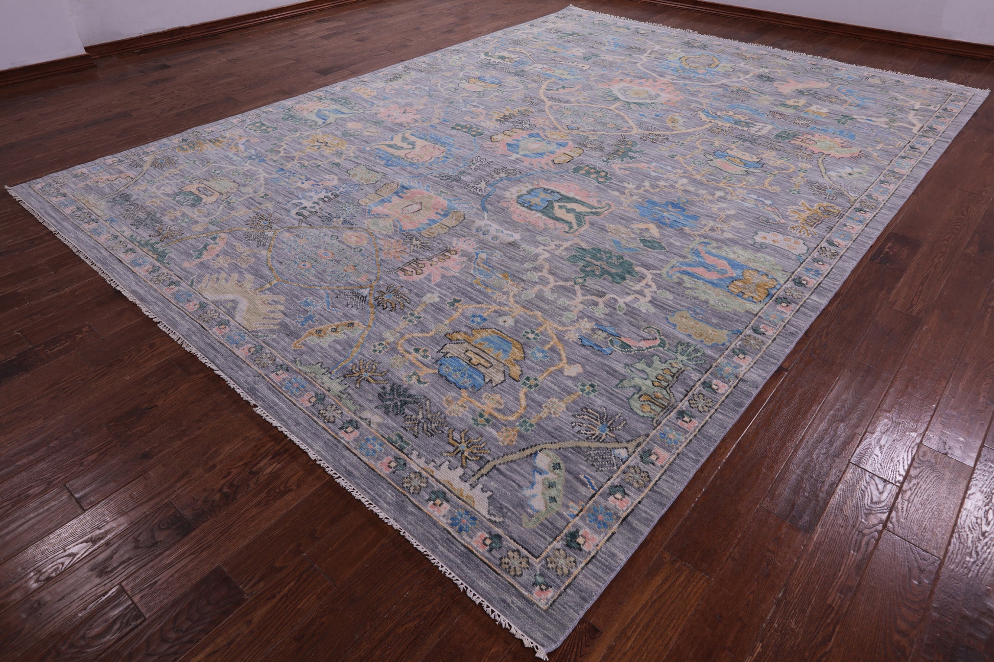 Grey Turkish Oushak Hand Knotted Wool Rug - 10' 2" X 14' 1" - Golden Nile