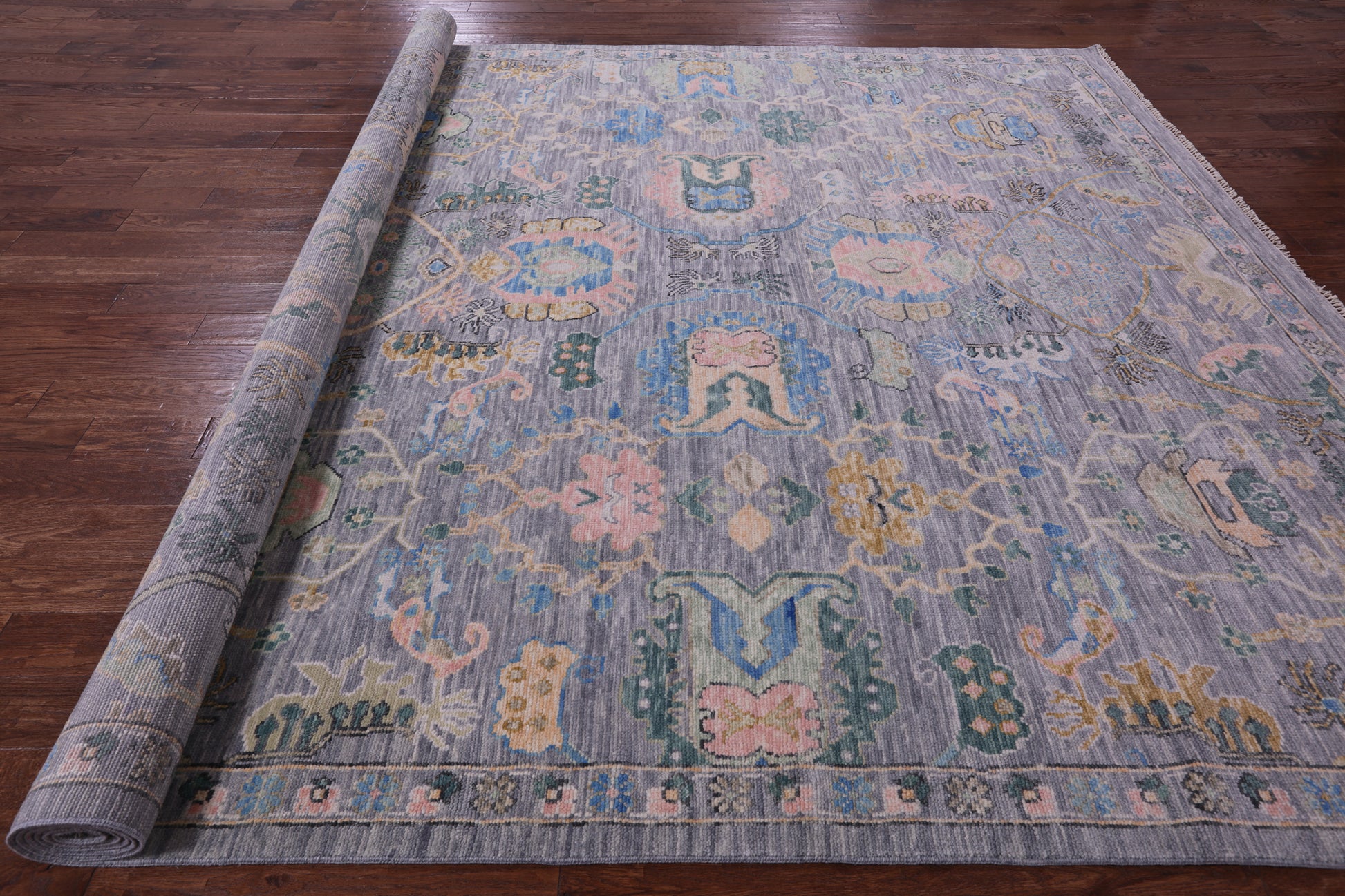 Grey Turkish Oushak Hand Knotted Wool Rug - 10' 2" X 14' 1" - Golden Nile