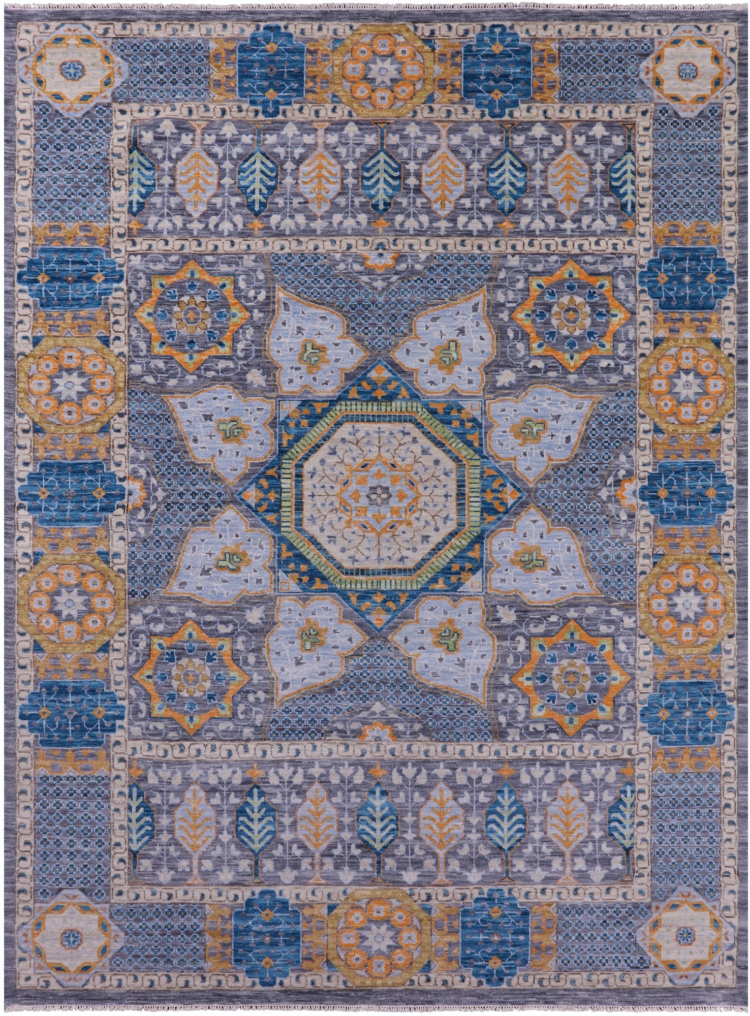 Geometric Persian Mamluk Hand Knotted Wool Rug - 10' 2" X 13' 10" - Golden Nile