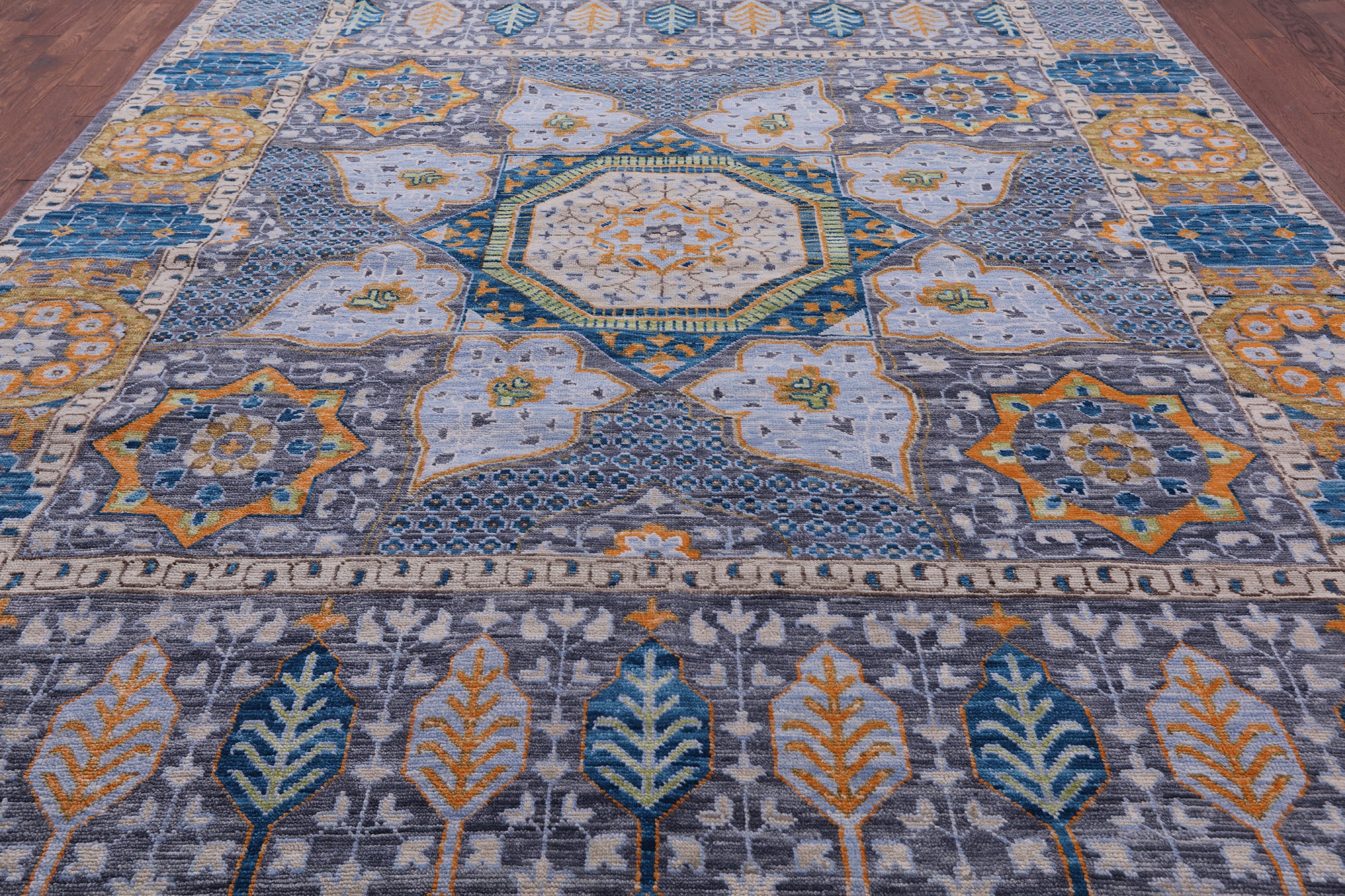 Geometric Persian Mamluk Hand Knotted Wool Rug - 10' 2" X 13' 10" - Golden Nile