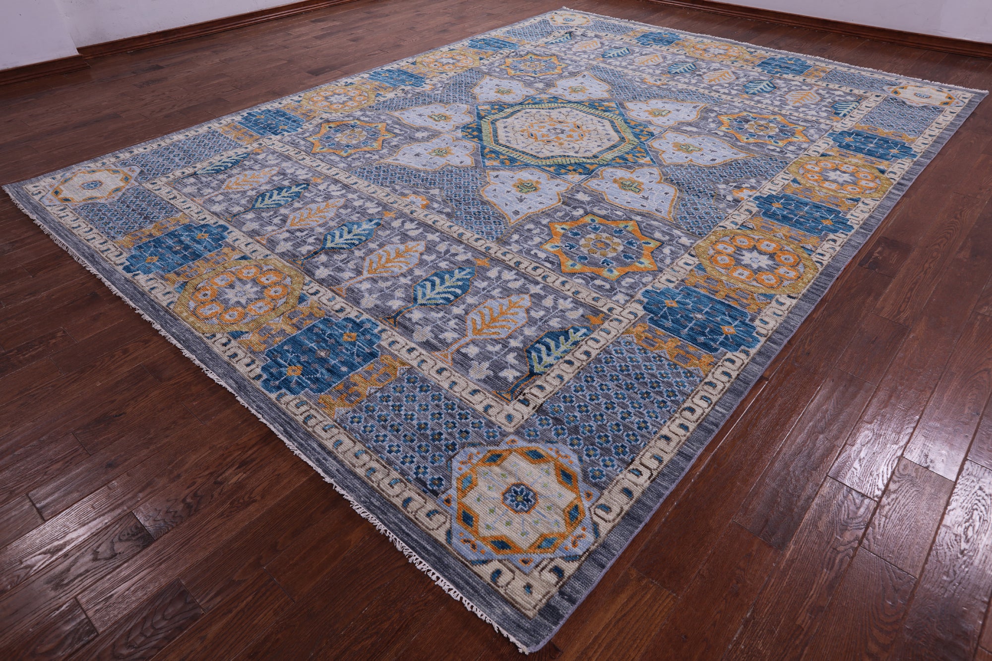 Geometric Persian Mamluk Hand Knotted Wool Rug - 10' 2" X 13' 10" - Golden Nile