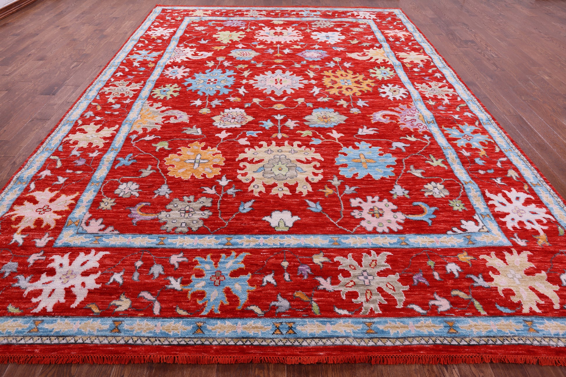Red Turkish Oushak Hand Knotted Wool Rug - 10' 4" X 14' 1" - Golden Nile