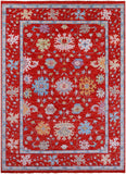 Red Turkish Oushak Hand Knotted Wool Rug - 10' 4" X 14' 1" - Golden Nile