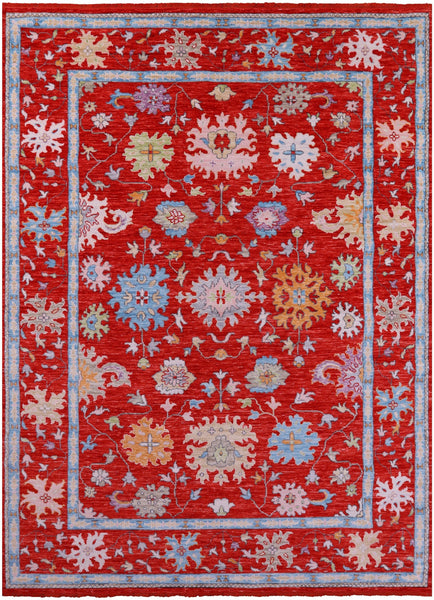 Red Turkish Oushak Hand Knotted Wool Rug - 10' 4" X 14' 1" - Golden Nile