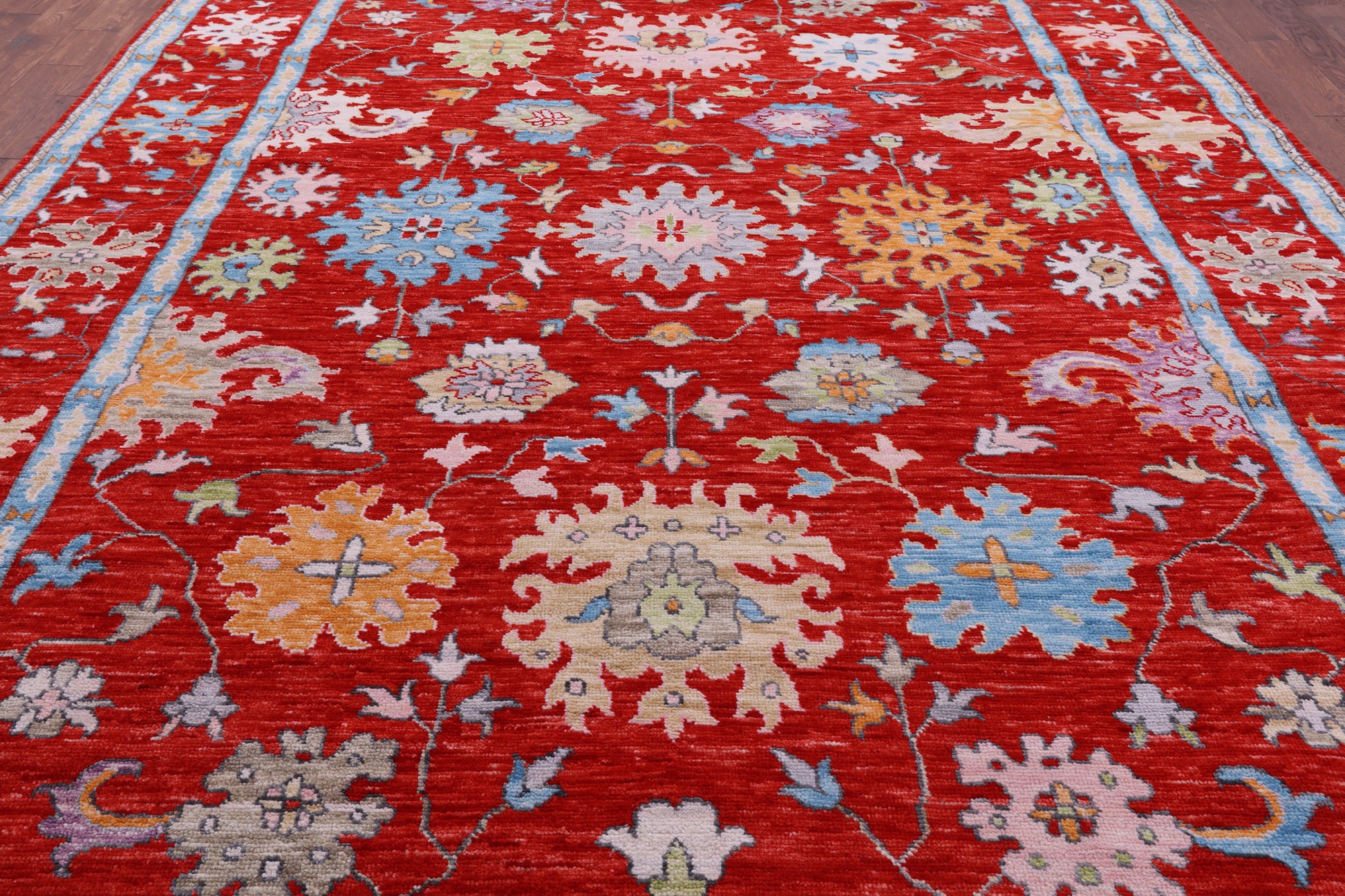 Red Turkish Oushak Hand Knotted Wool Rug - 10' 4" X 14' 1" - Golden Nile