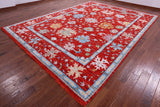 Red Turkish Oushak Hand Knotted Wool Rug - 10' 4" X 14' 1" - Golden Nile