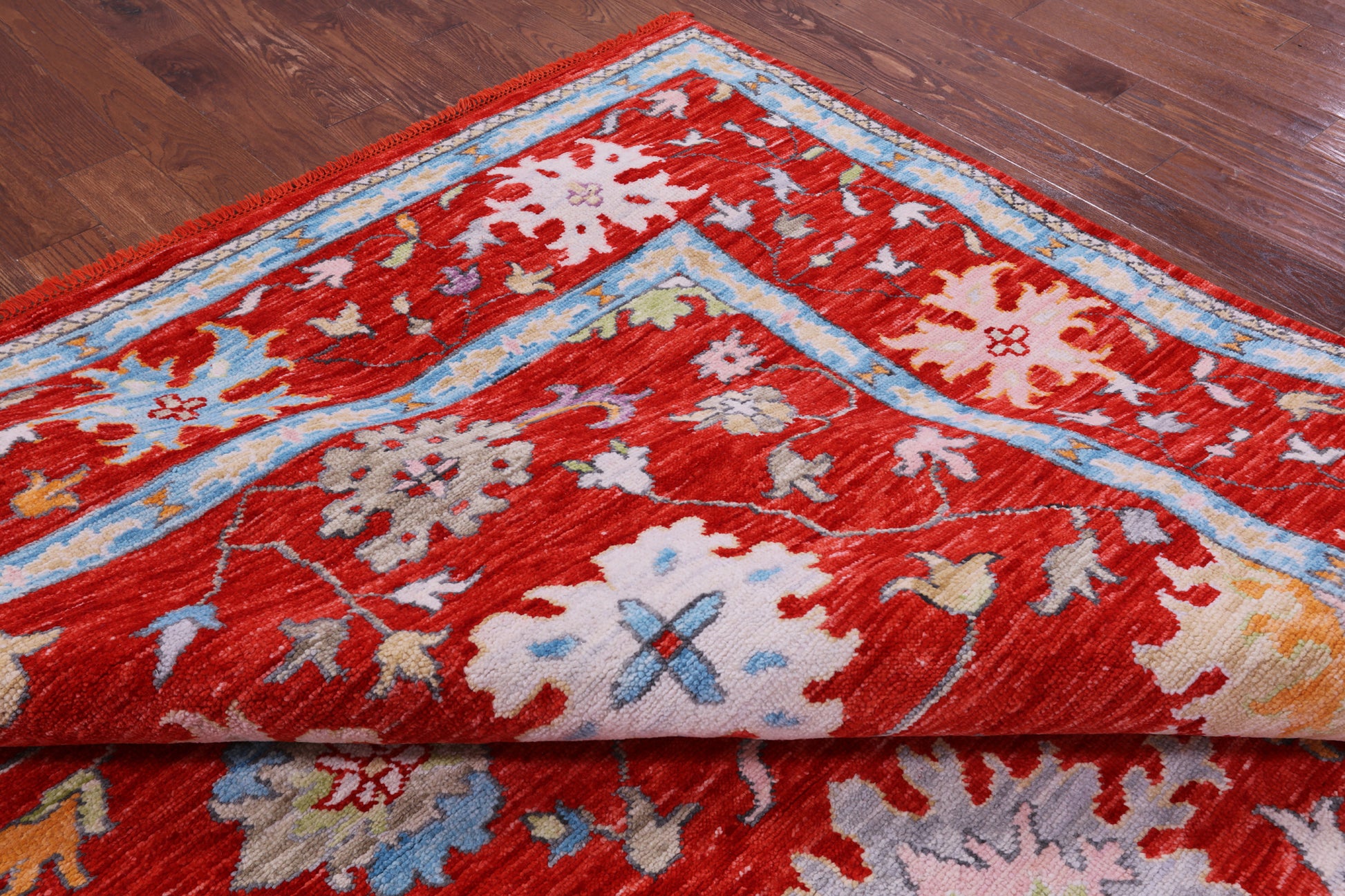Red Turkish Oushak Hand Knotted Wool Rug - 10' 4" X 14' 1" - Golden Nile