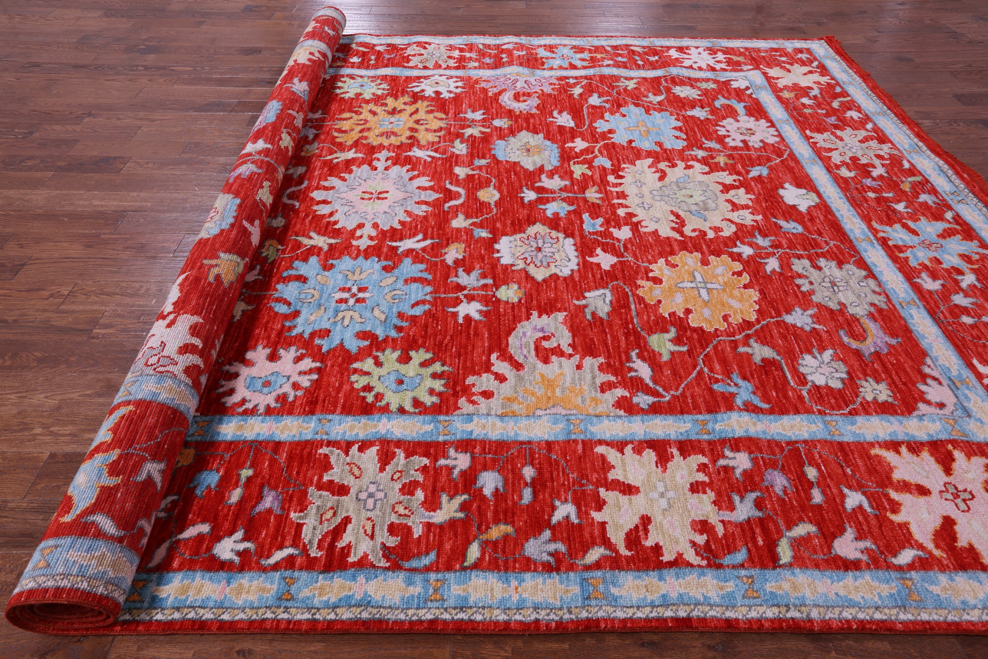 Red Turkish Oushak Hand Knotted Wool Rug - 10' 4" X 14' 1" - Golden Nile