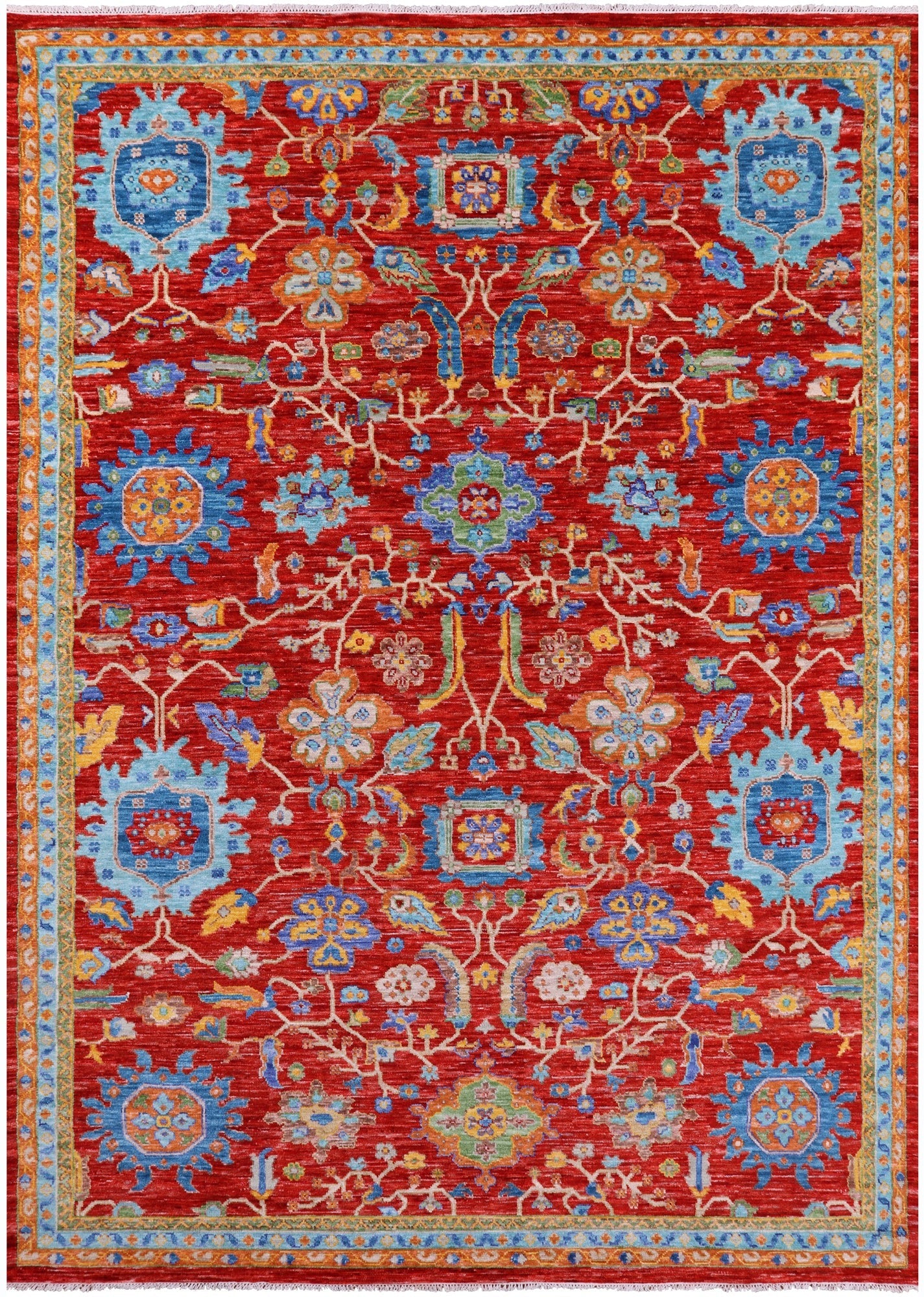 Red Turkish Oushak Hand Knotted Wool Rug - 9' 10" X 14' 0" - Golden Nile