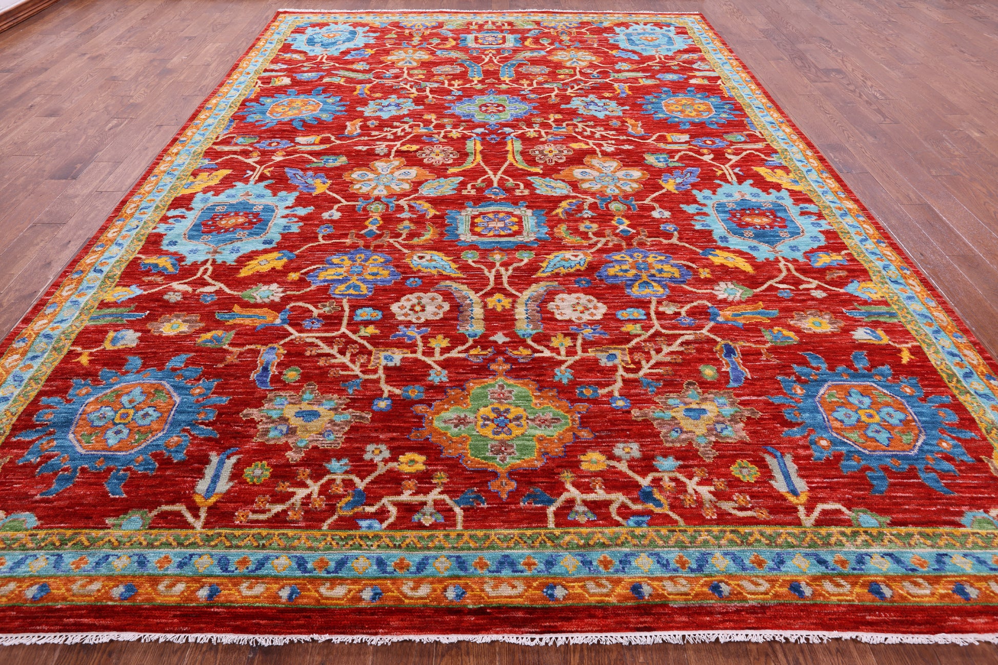 Red Turkish Oushak Hand Knotted Wool Rug - 9' 10" X 14' 0" - Golden Nile
