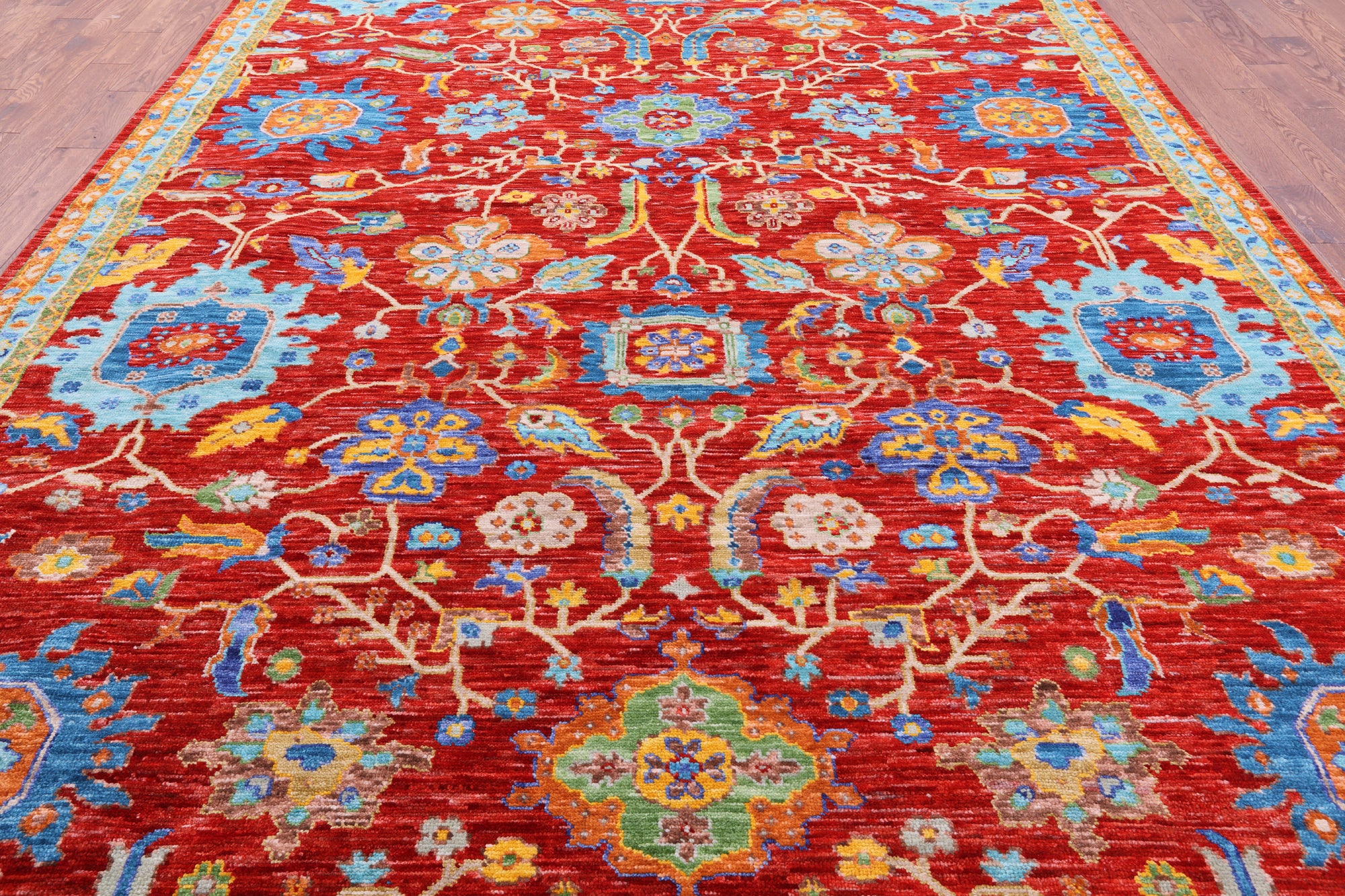 Red Turkish Oushak Hand Knotted Wool Rug - 9' 10" X 14' 0" - Golden Nile