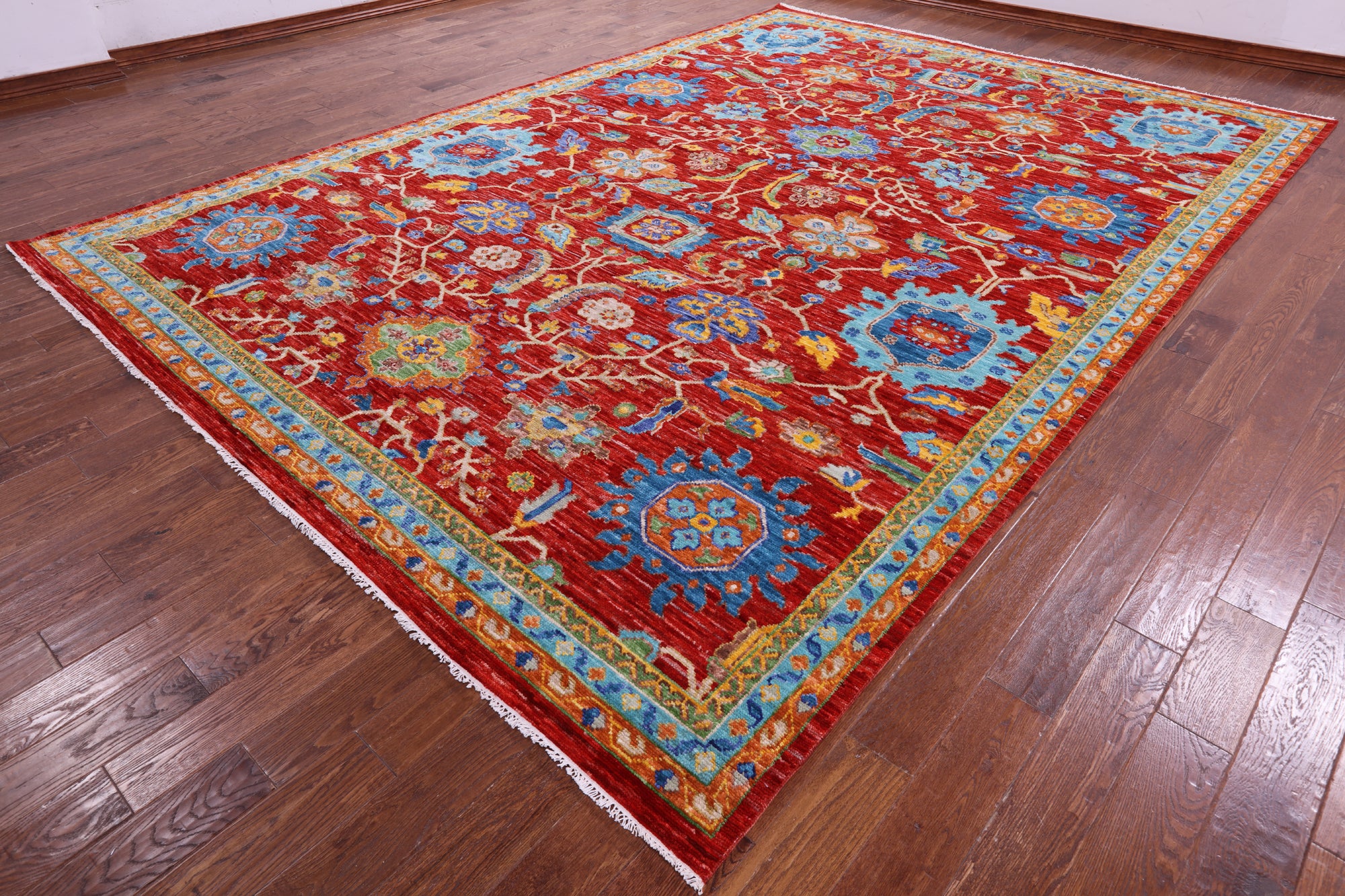 Red Turkish Oushak Hand Knotted Wool Rug - 9' 10" X 14' 0" - Golden Nile