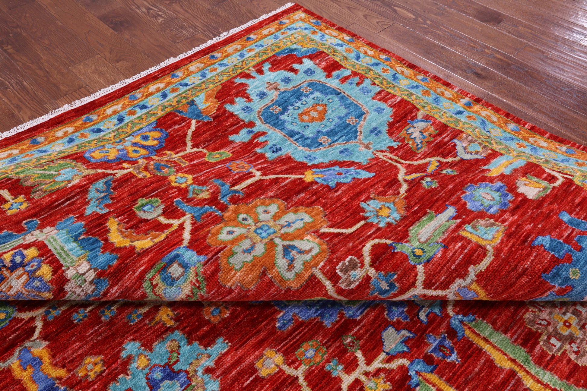 Red Turkish Oushak Hand Knotted Wool Rug - 9' 10" X 14' 0" - Golden Nile