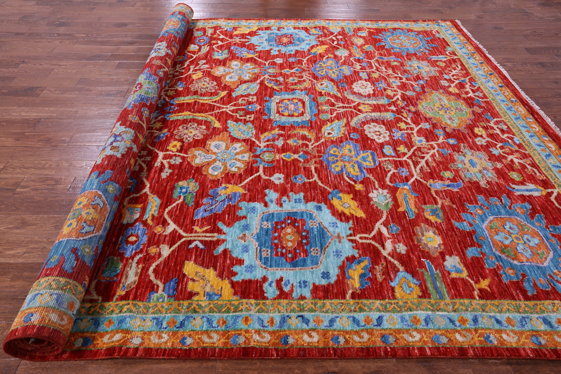 Red Turkish Oushak Hand Knotted Wool Rug - 9' 10" X 14' 0" - Golden Nile