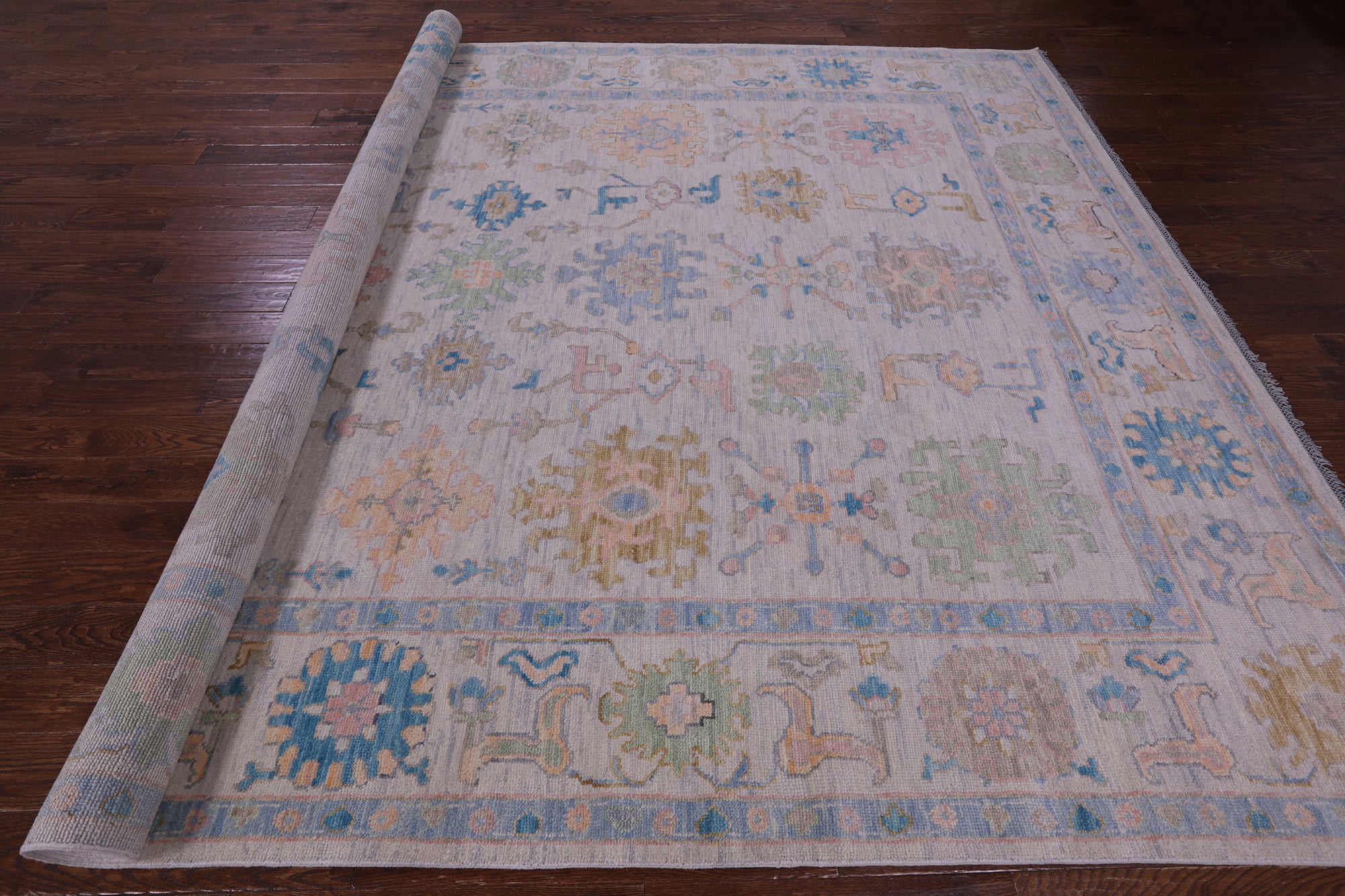 Ivory Turkish Oushak Hand Knotted Wool Rug - 10' 1" X 14' 0" - Golden Nile