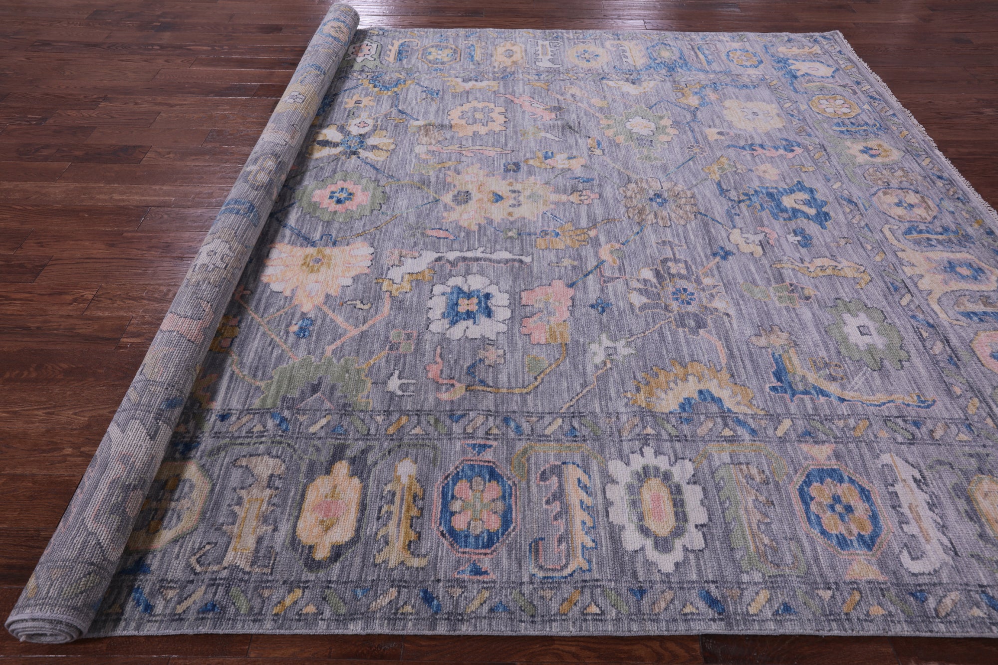 Grey Turkish Oushak Hand Knotted Wool Rug - 9' 3" X 12' 0" - Golden Nile
