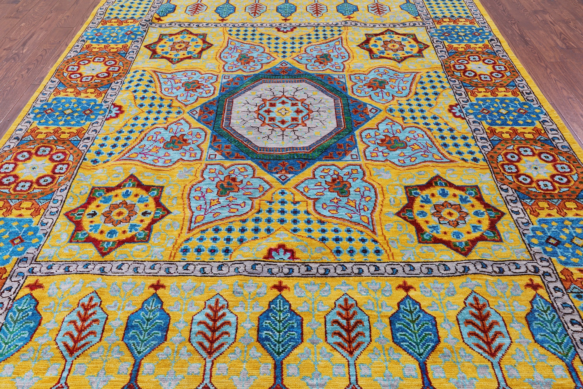 Gold Geometric Persian Mamluk Handmade Wool Rug - 8' 11" X 12' 3" - Golden Nile