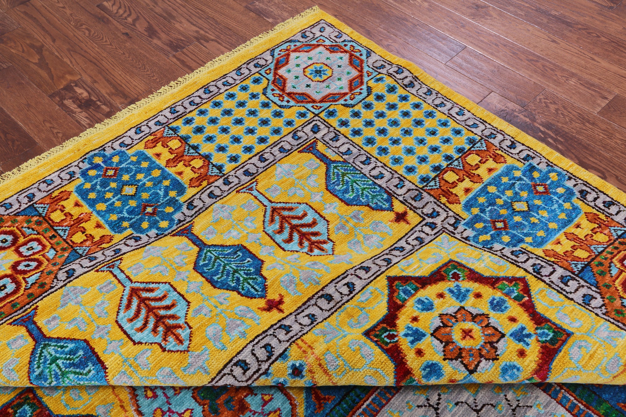 Gold Geometric Persian Mamluk Handmade Wool Rug - 8' 11" X 12' 3" - Golden Nile