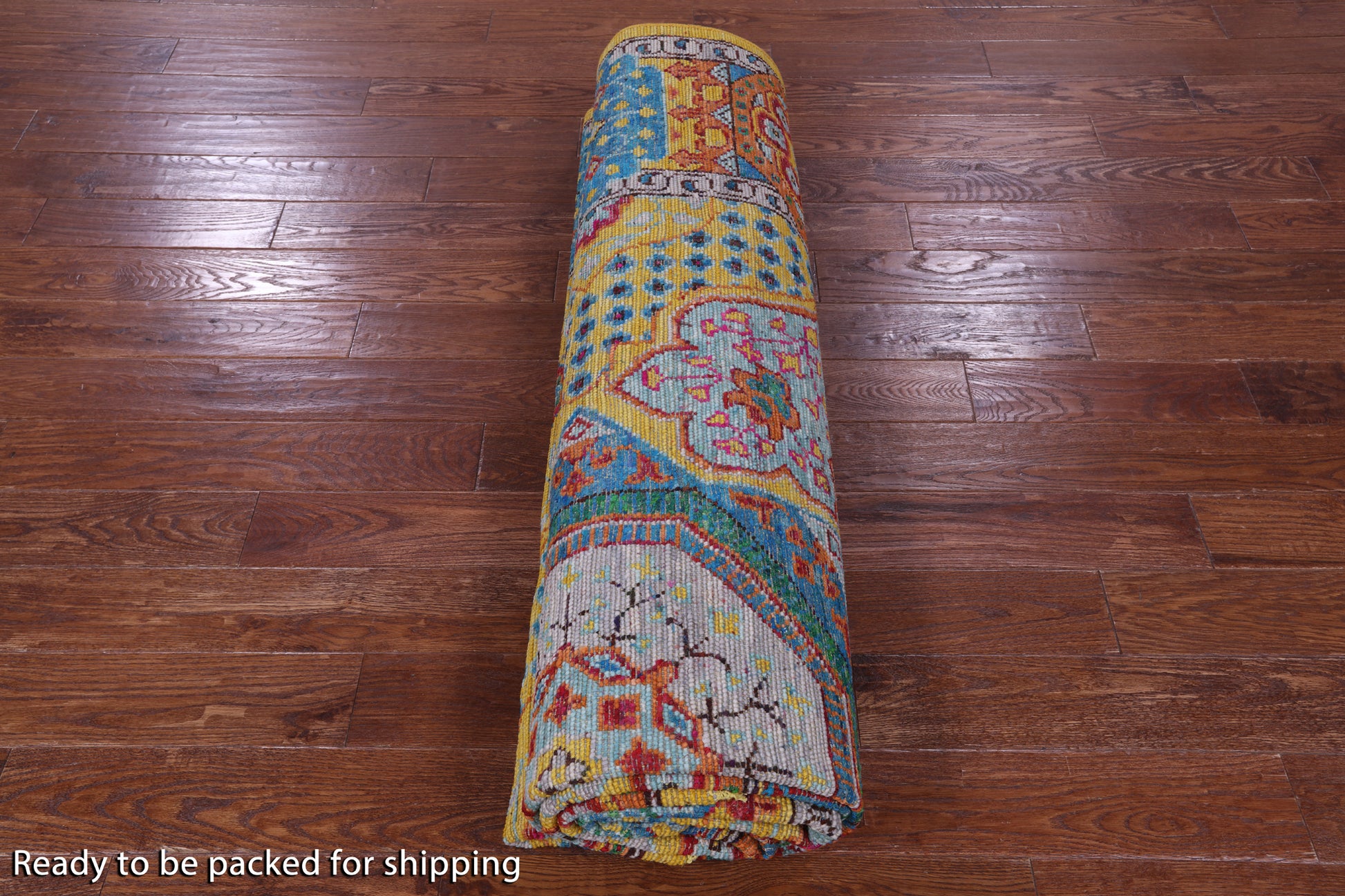 Gold Geometric Persian Mamluk Handmade Wool Rug - 8' 11" X 12' 3" - Golden Nile