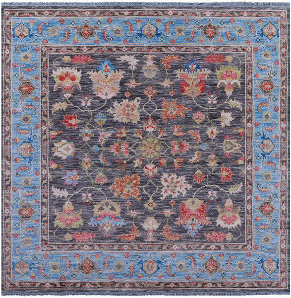 Grey Square Heriz Serapi Hand Knotted Wool Rug - 9' 2" X 9' 3" - Golden Nile