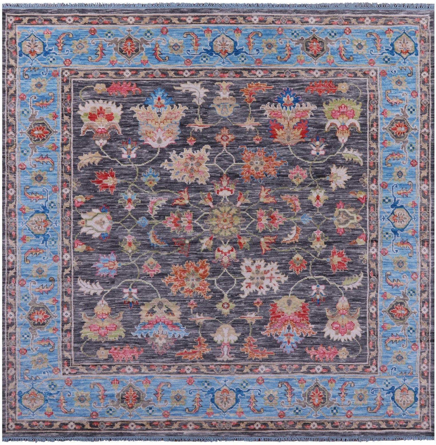 Grey Square Heriz Serapi Hand Knotted Wool Rug - 9' 2" X 9' 3" - Golden Nile