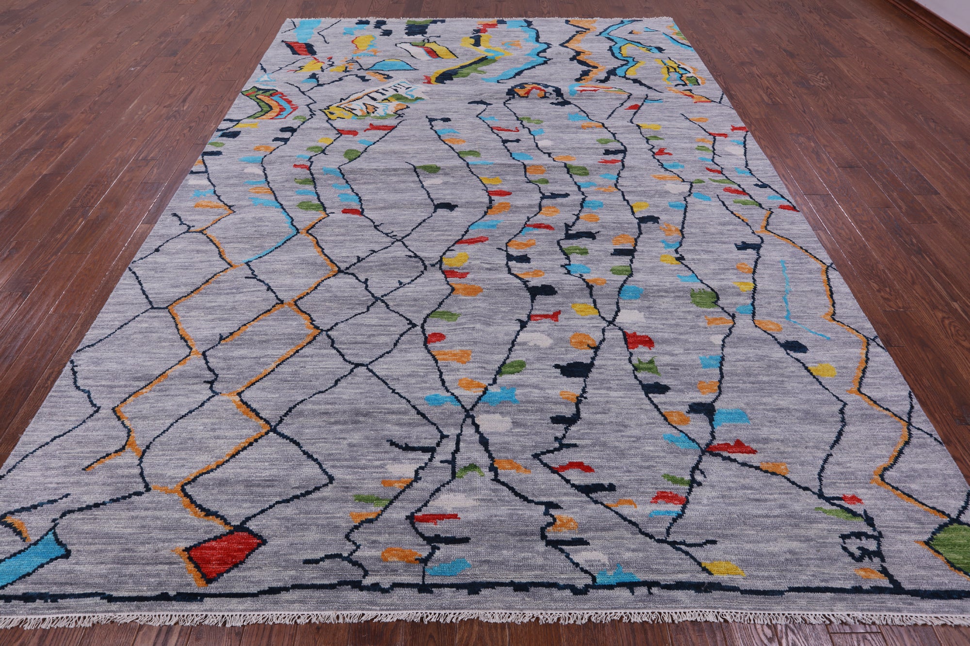 Grey Tribal Moroccan Hand Knotted Wool Rug - 9' 2" X 12' 1" - Golden Nile