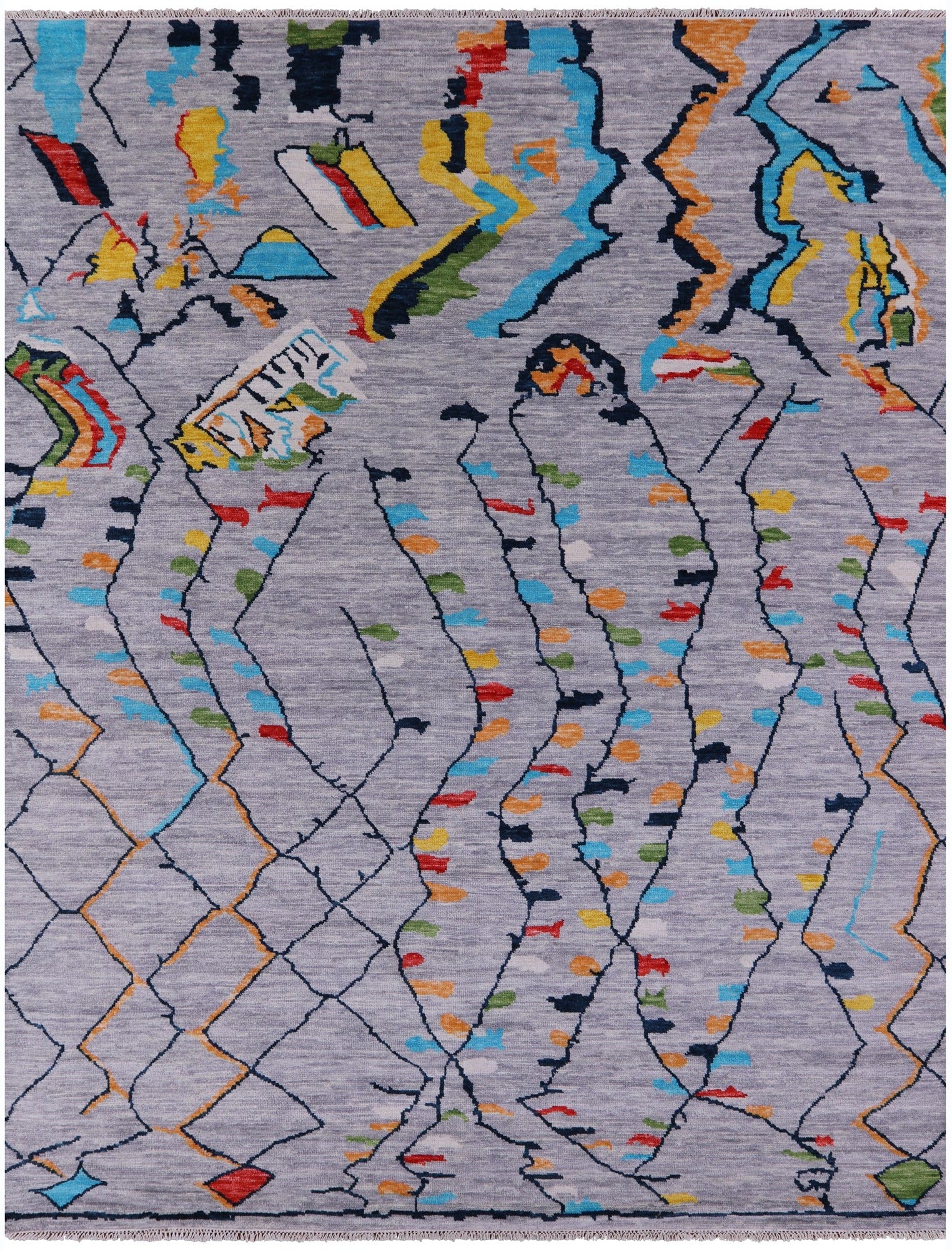 Grey Tribal Moroccan Hand Knotted Wool Rug - 9' 2" X 12' 1" - Golden Nile