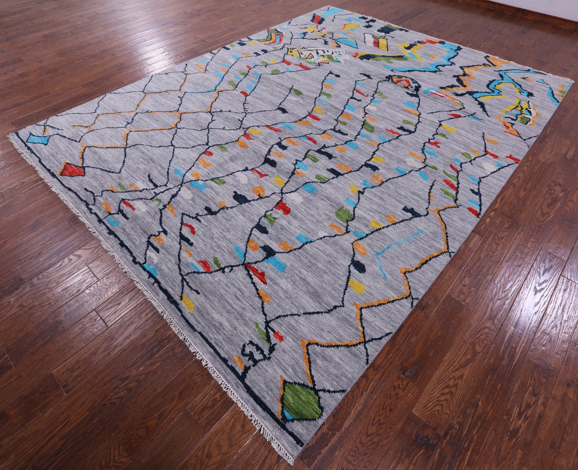Grey Tribal Moroccan Hand Knotted Wool Rug - 9' 2" X 12' 1" - Golden Nile